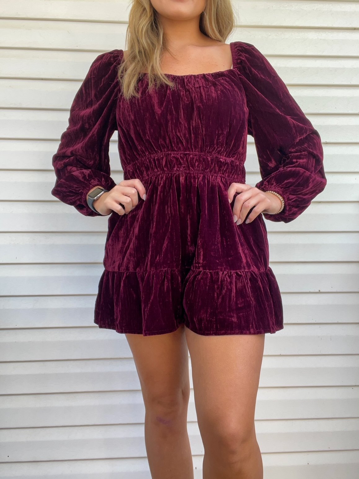 Velvet Burgundy Romper