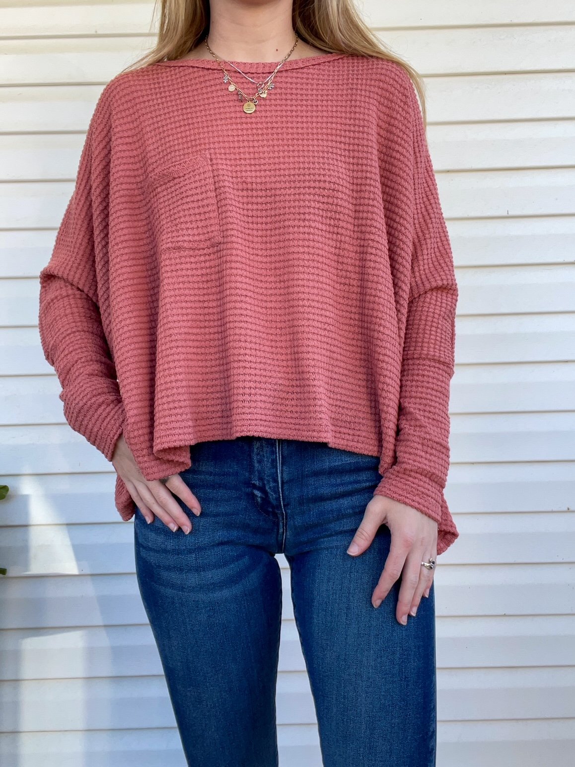 Pink Waffle Knit Sweater