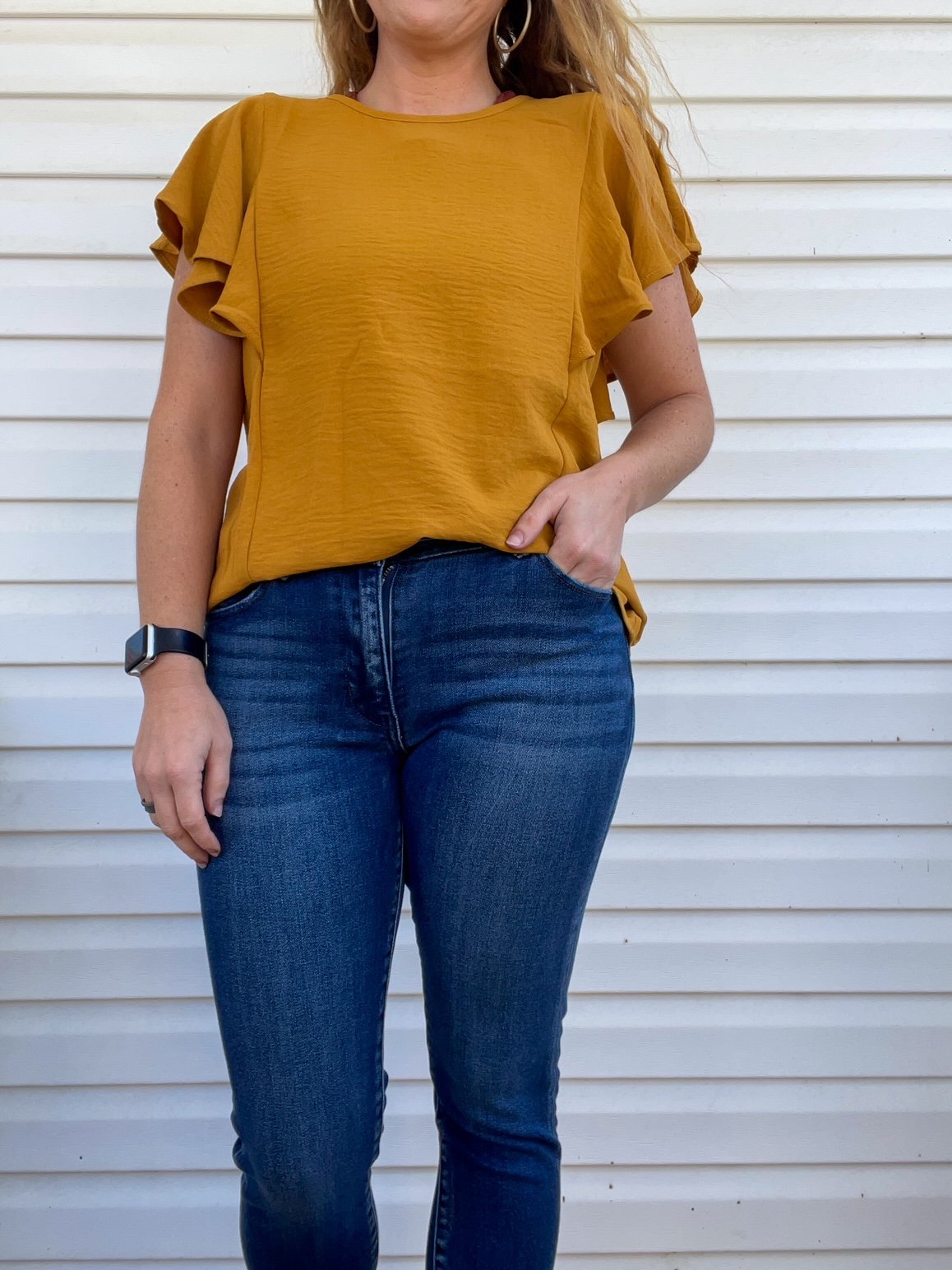Golden Ruffle Sleeve Top