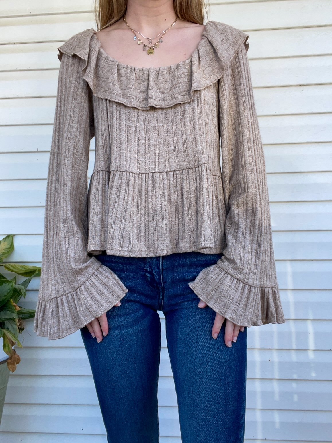 Beige Tiered Sweater Top