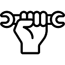 Ein stilisiertes Symbol einer erhobenen Faust, oft als Zeichen für Protest oder Stärke verwendet.