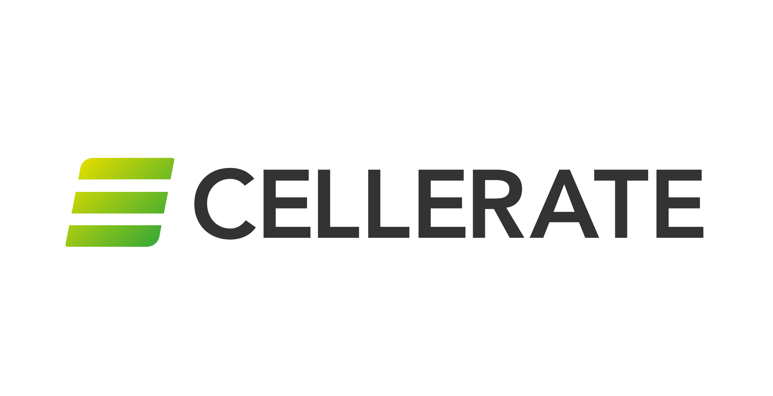 Logo mit dem Text 'Cellerate' und grünen, stilisierten Linien auf der linken Seite.