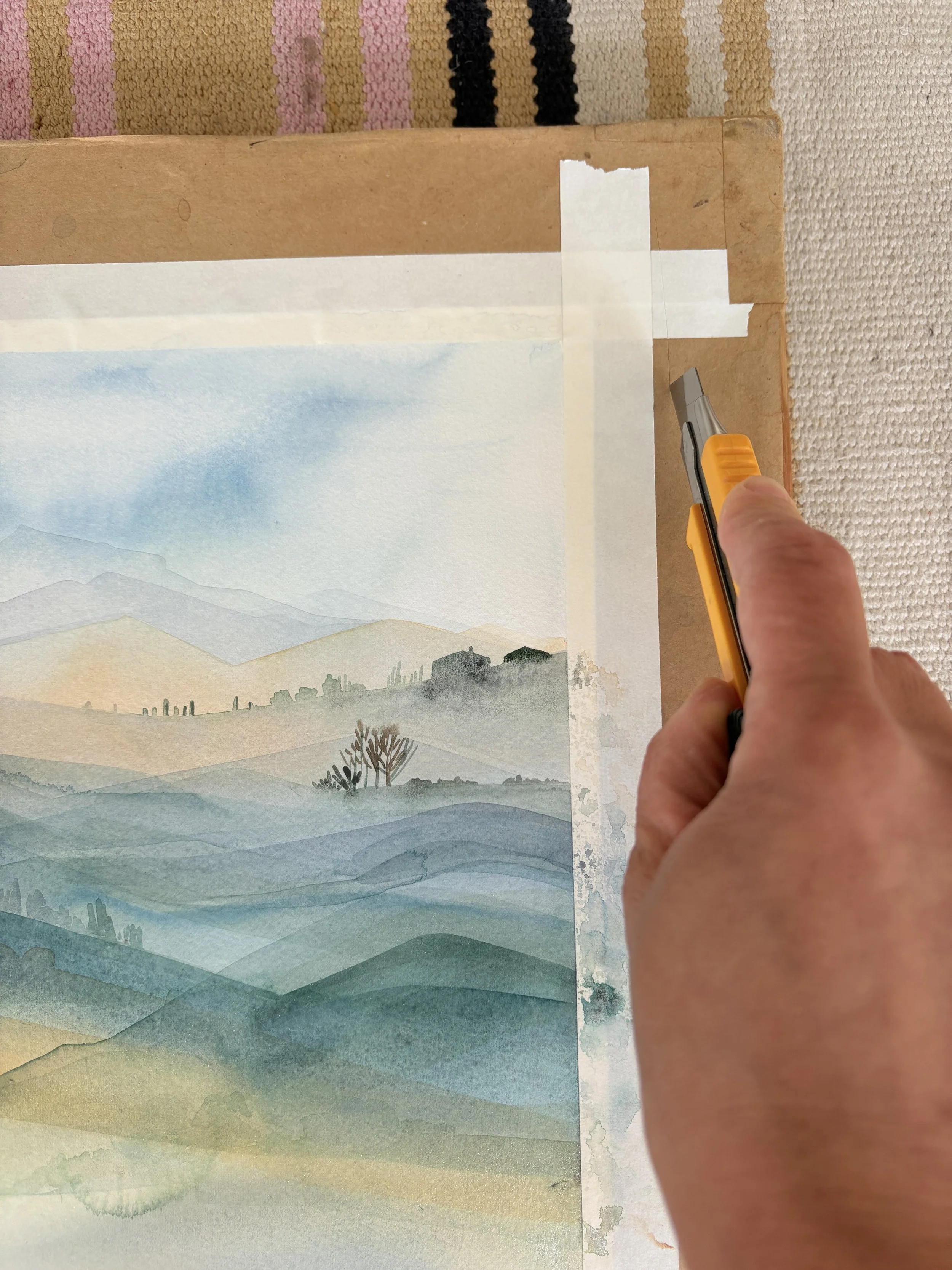 Studio- preparing painting boards