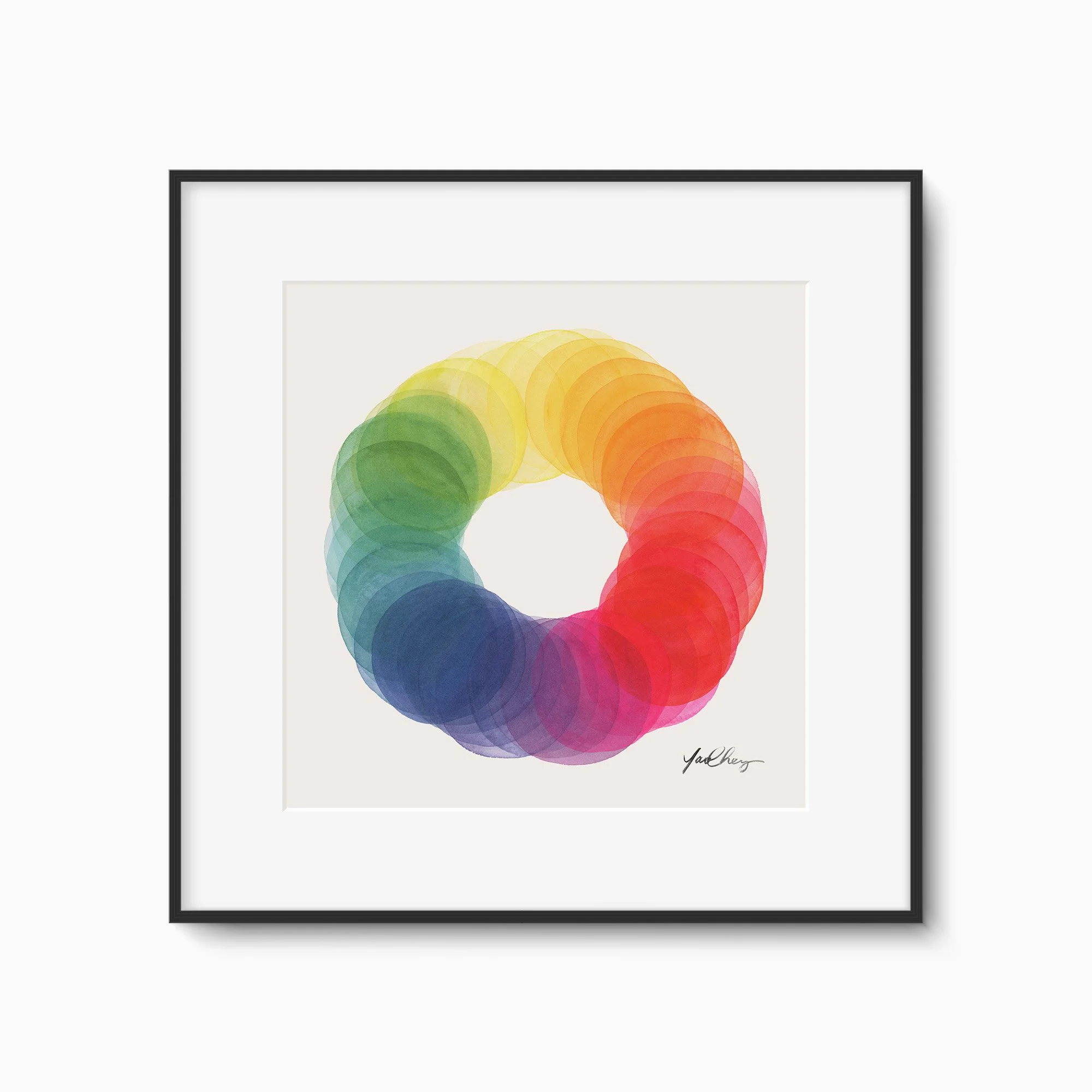 yao-cheng-rotation-in-rainbow-abstract-circle-watercolor-print-black-framed.jpg