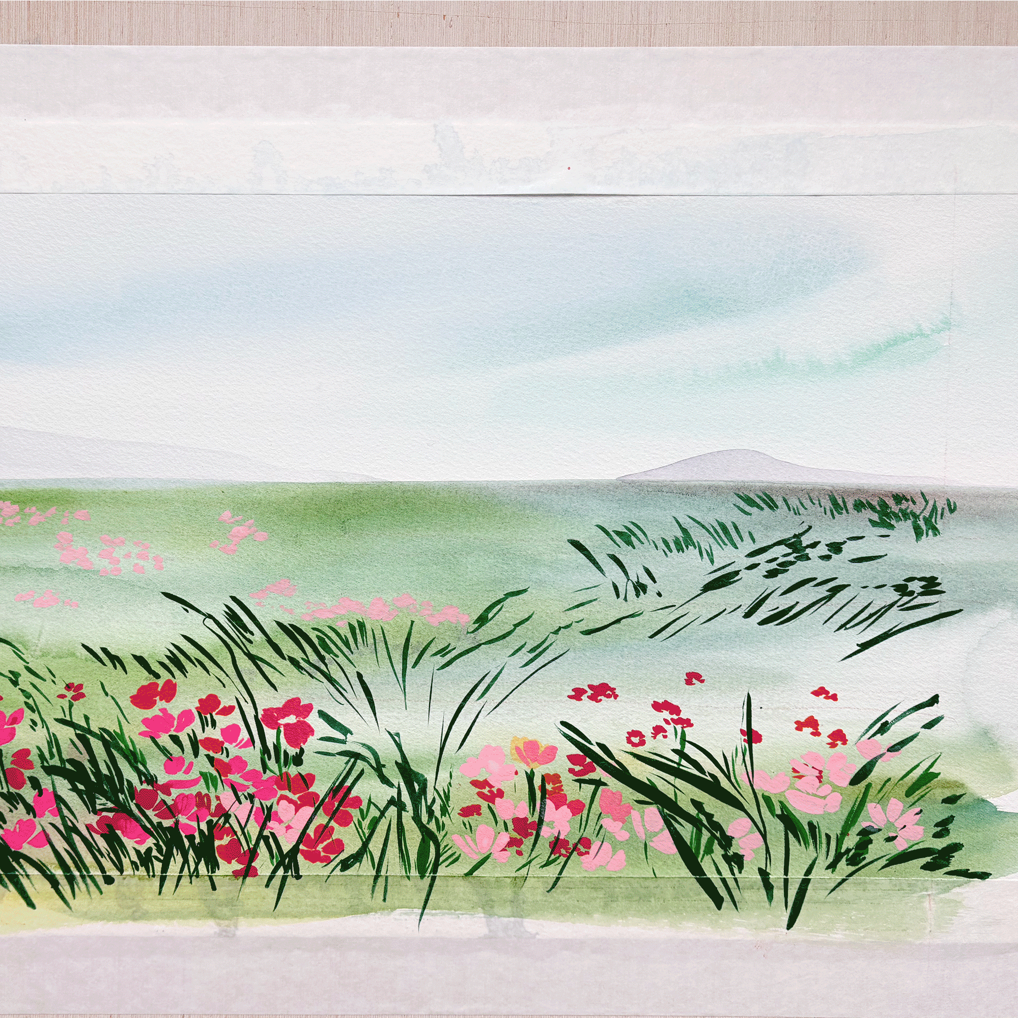 yao-cheng-meadow-wildflower-landscape-watercolor-print-painting-process.gif
