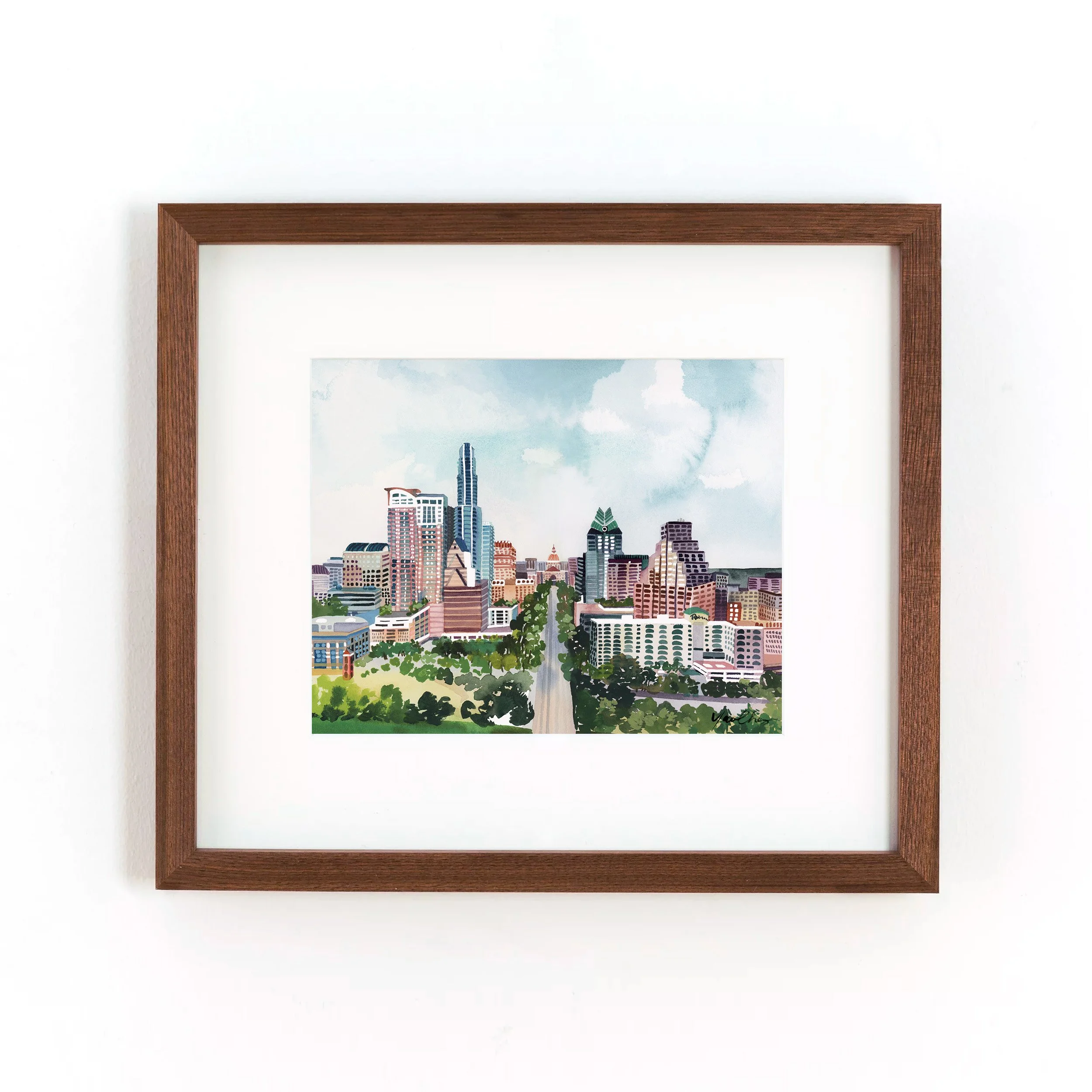 yao-cheng-austin-texas-downtown-congress-avenue-watercolor-print-dark-wood-framed.jpg