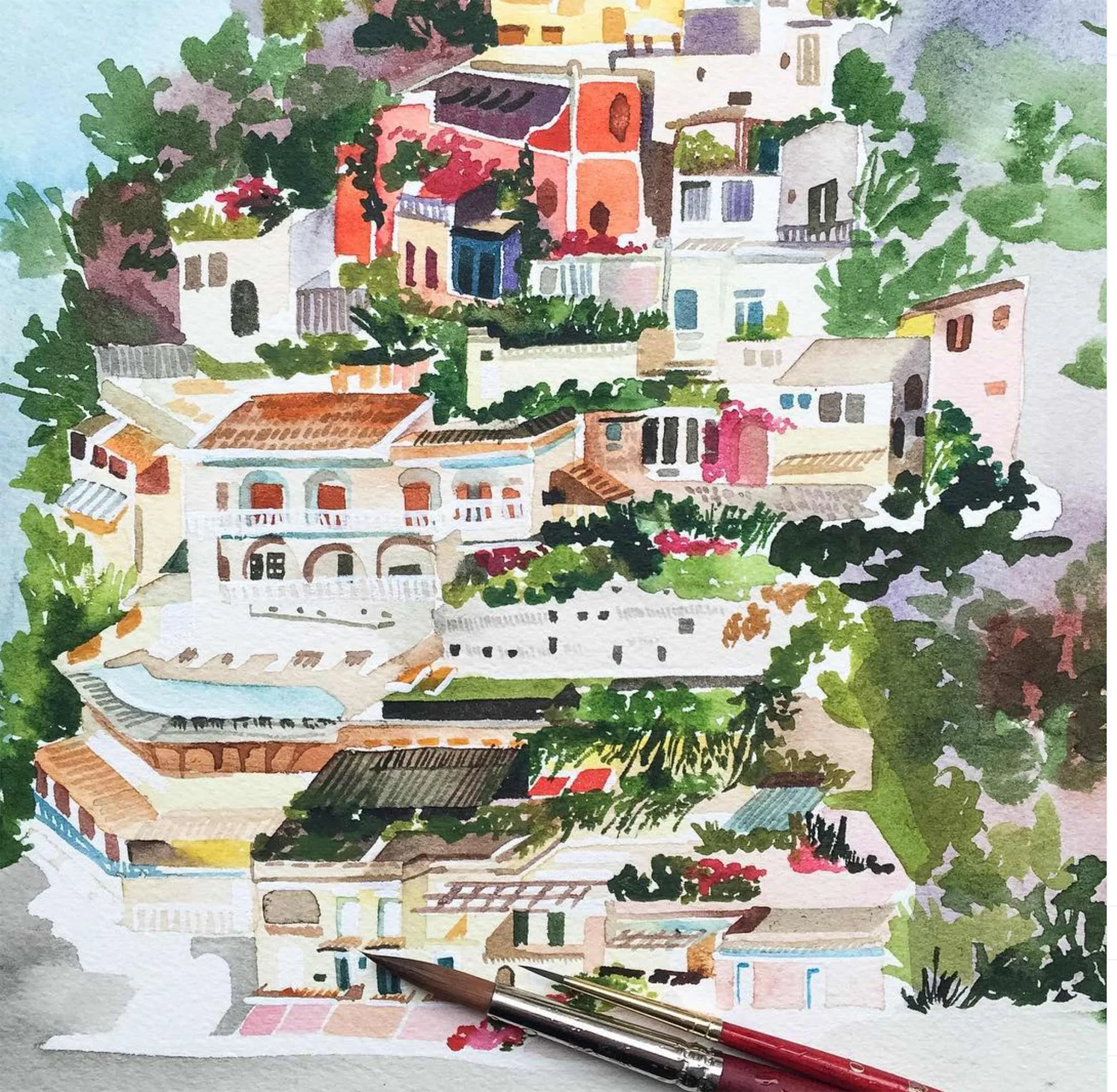 yao-cheng-positano-italy-mediterranean-architecture-painting-print-travel-process-studio.jpg