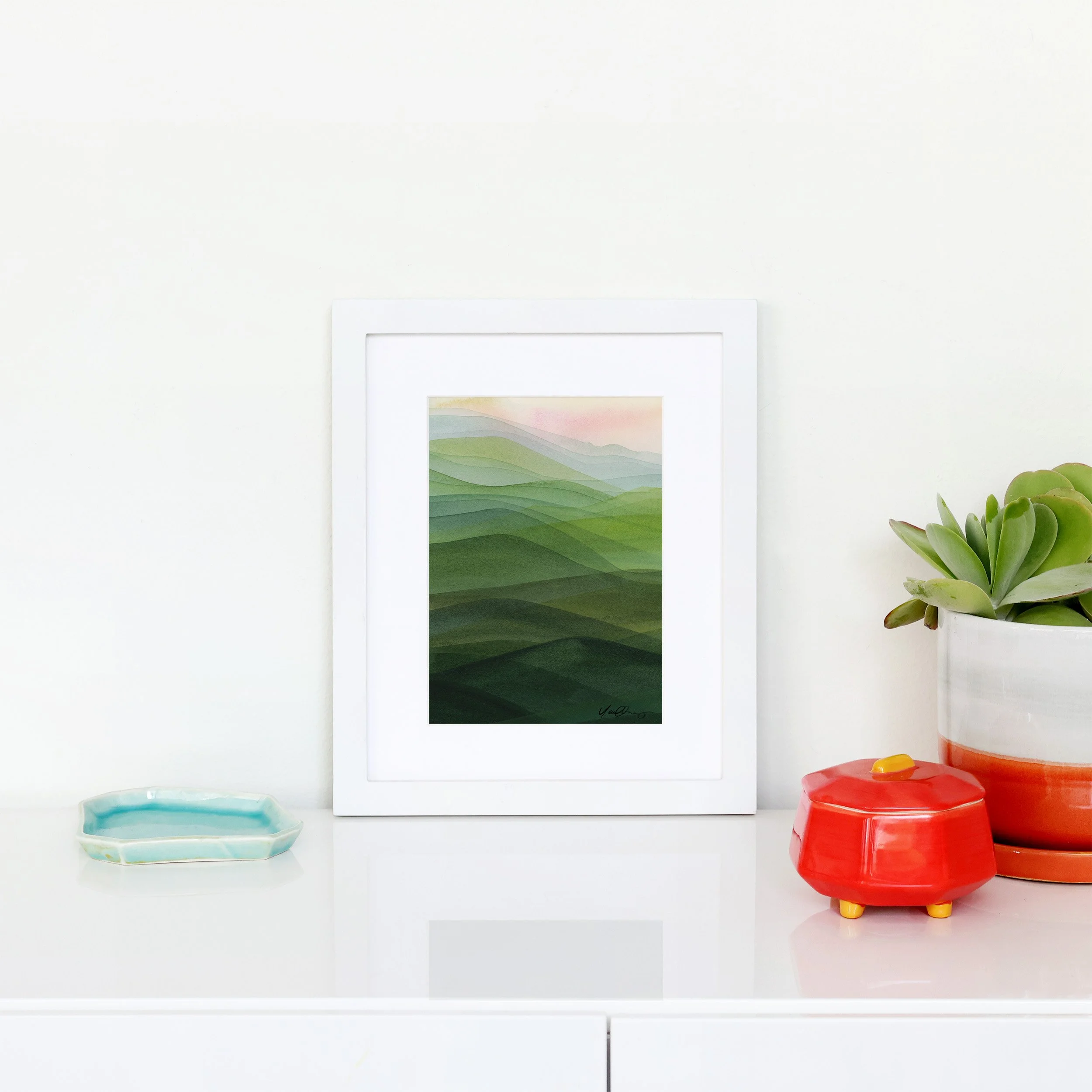 yao-cheng-rolling-hills-1-sunrise-landscape-watercolor-print-small-framed.jpg