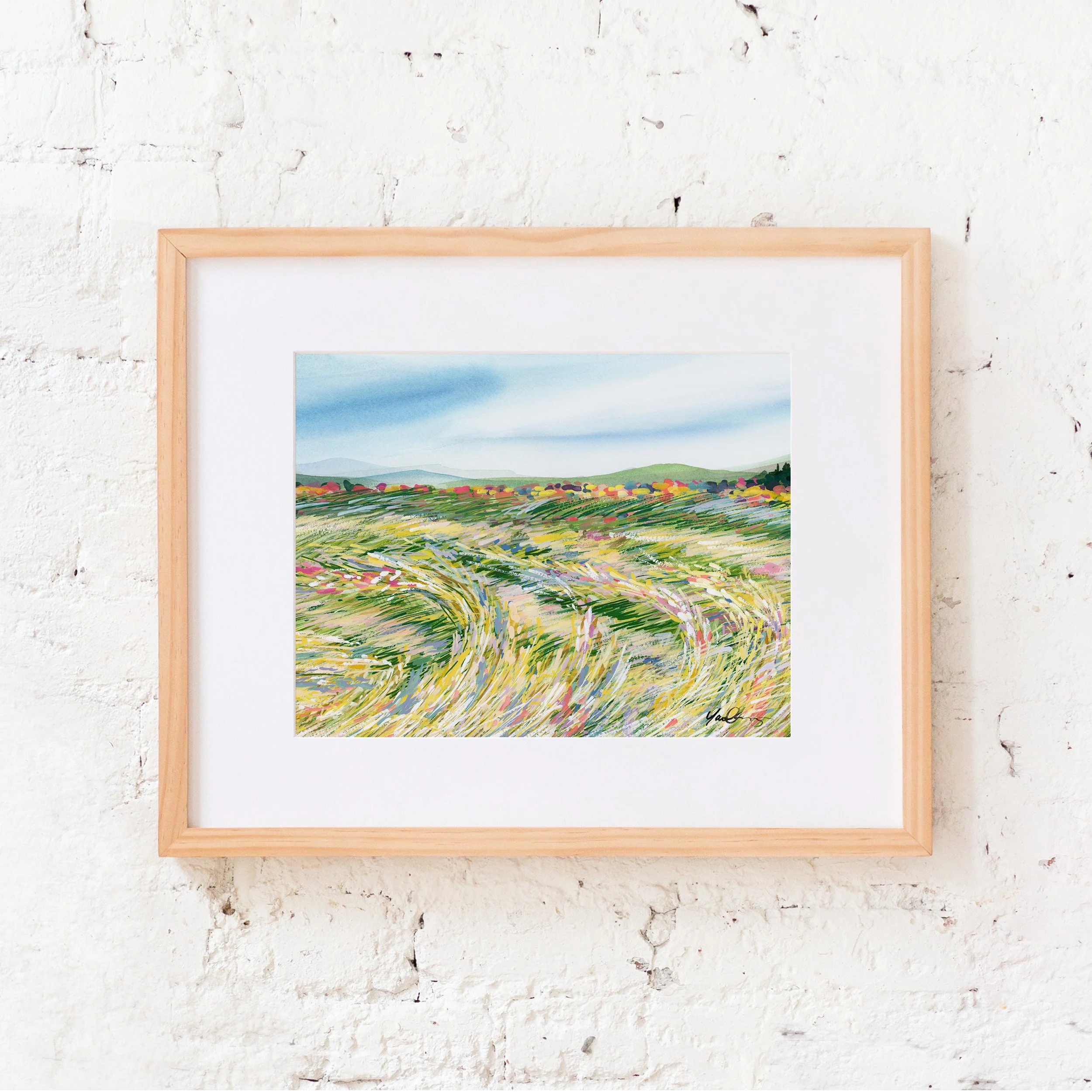 yao-cheng-swaying-grass-2-landscape-watercolor-print-light-wood-framed.jpg