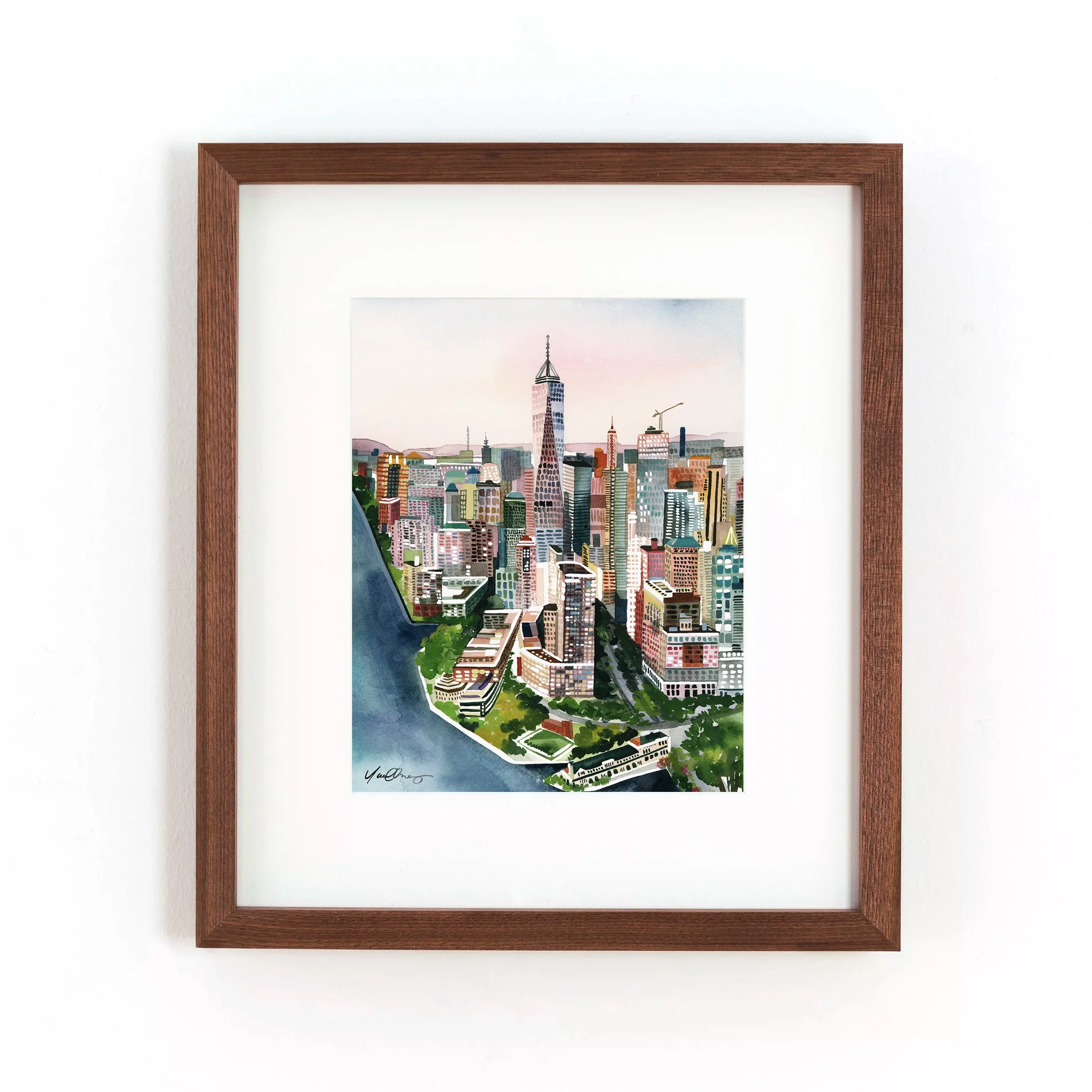 yao-cheng-nyc-freehand-architecture-vibrant-cityscape-watercolor-print-dark-wood-frame.jpg