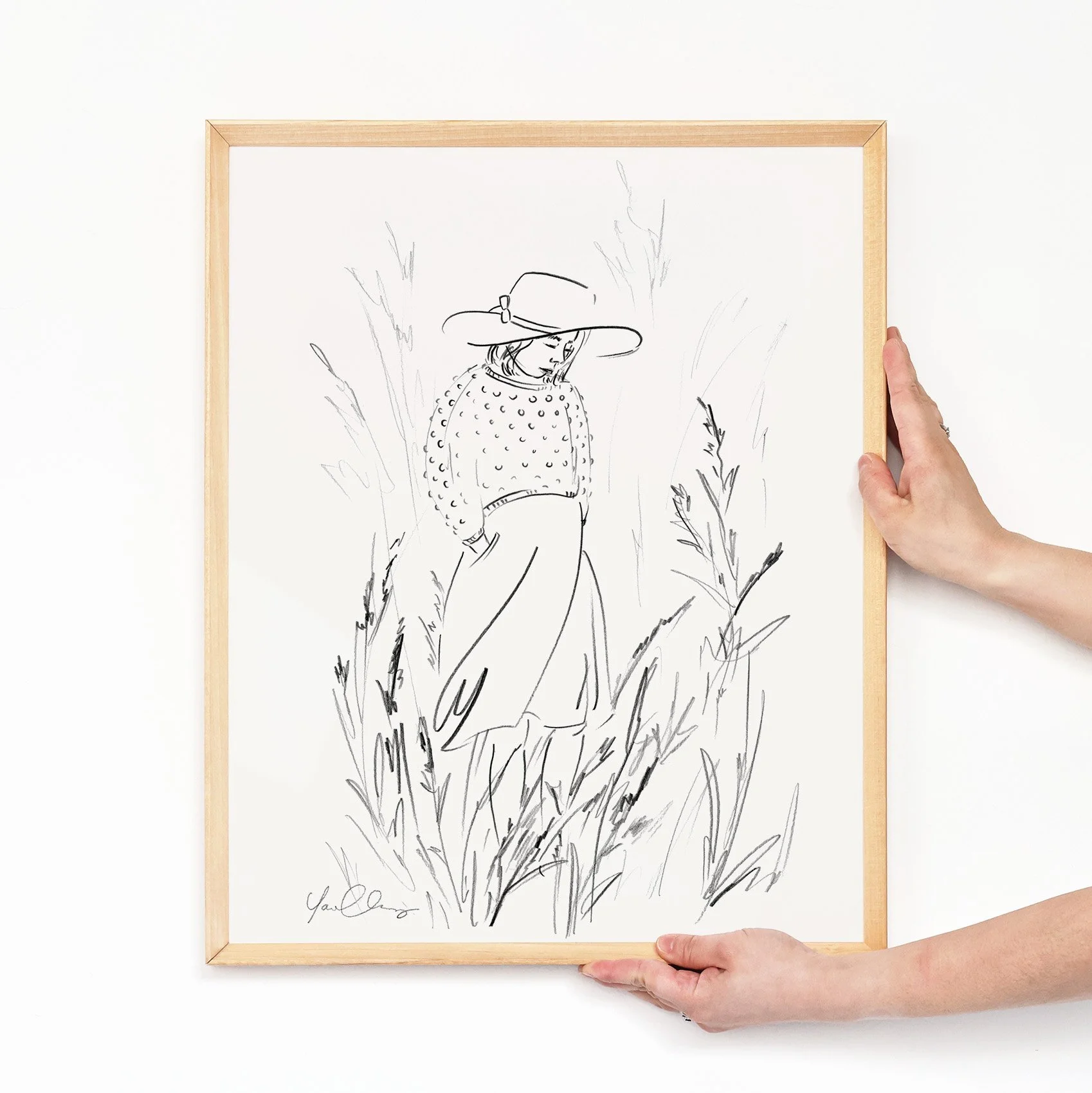 yao-cheng-woman-in-grass-wildflowers-nature-sketch-print-yao-frame.jpg