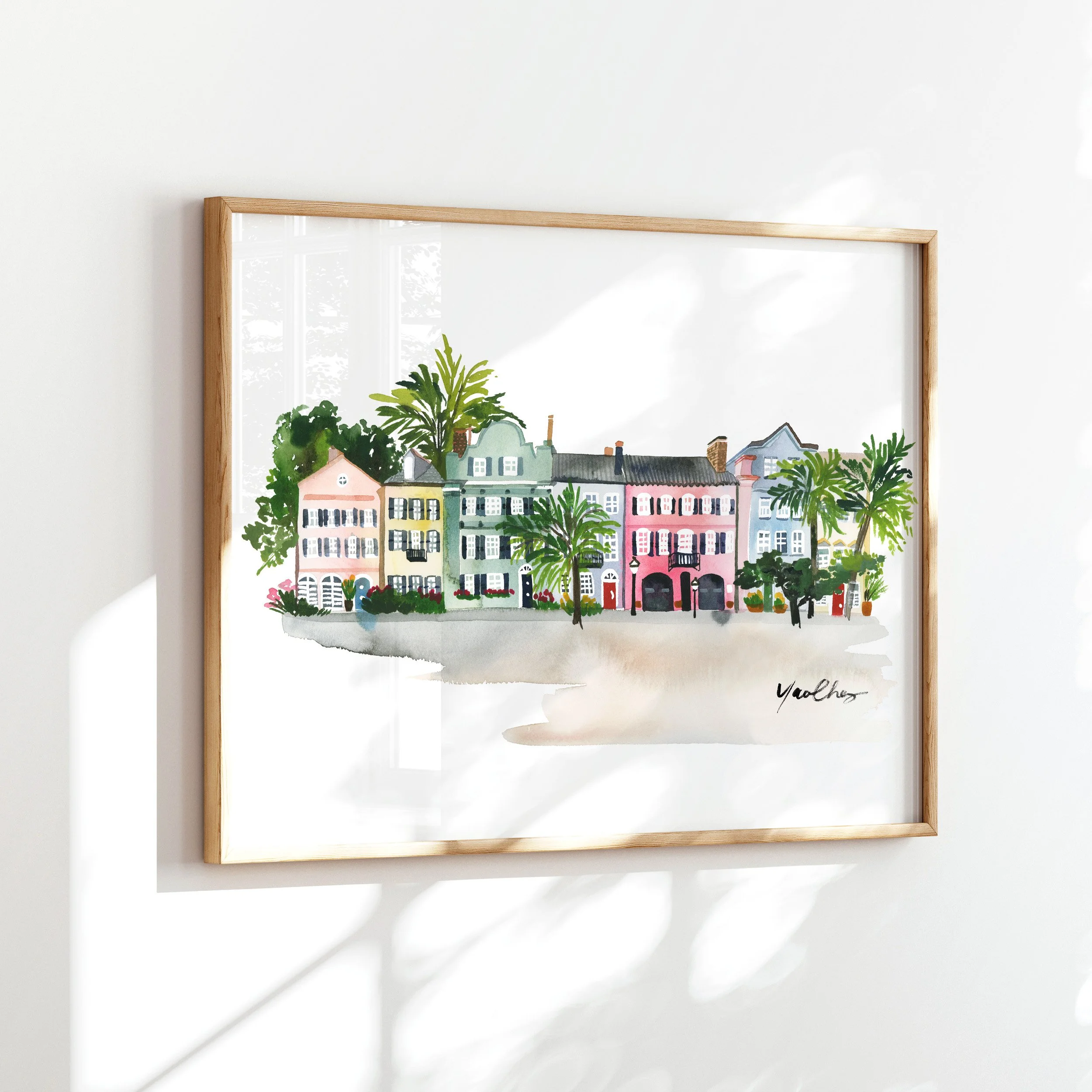 yao-cheng-charleston-historic-cityscape-freehand-watercolor-print-large-southern-lifestyle-living-room-decor-framed-side.jpg