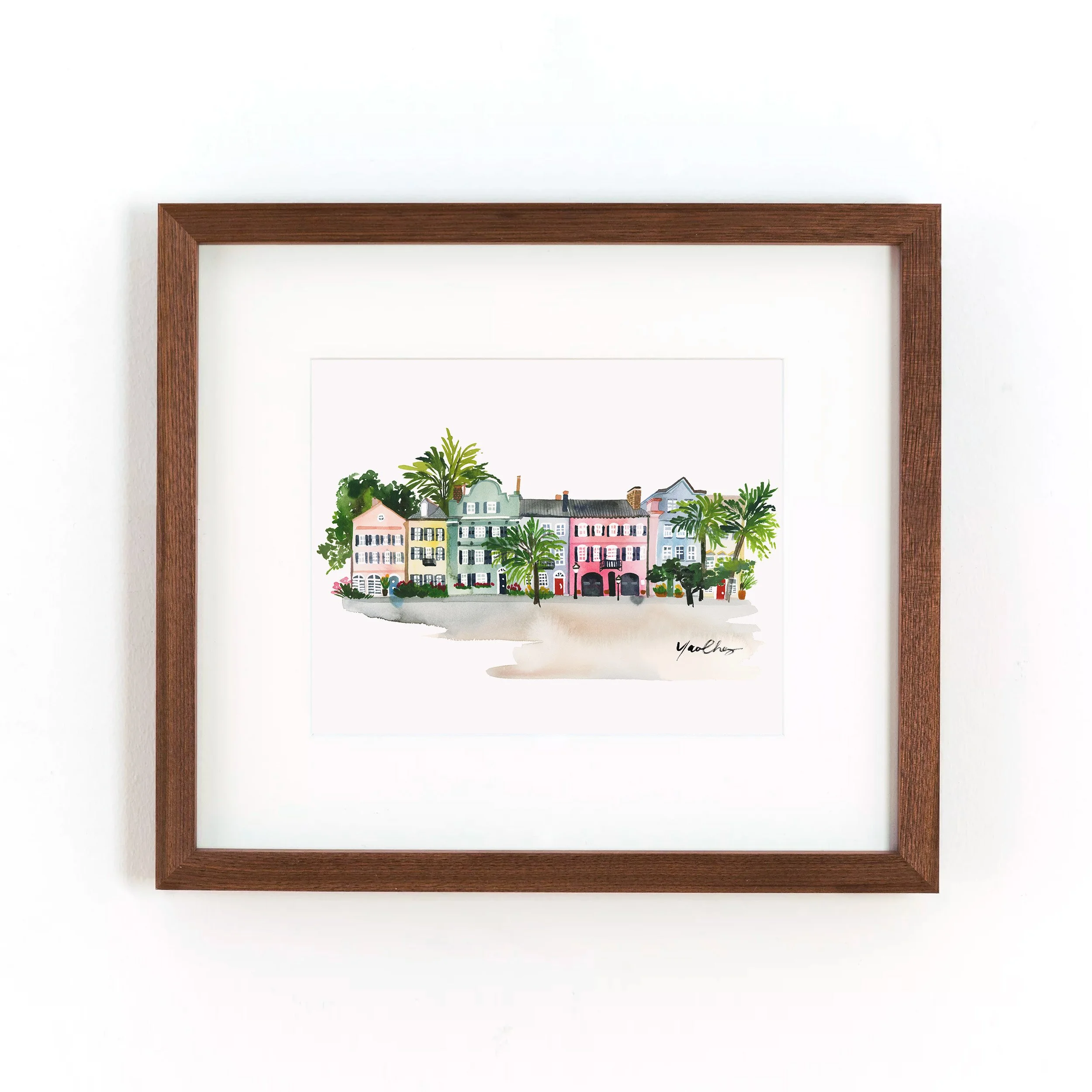 yao-cheng-charleston-historic-cityscape-freehand-watercolor-print-dark-wood-framed.jpg