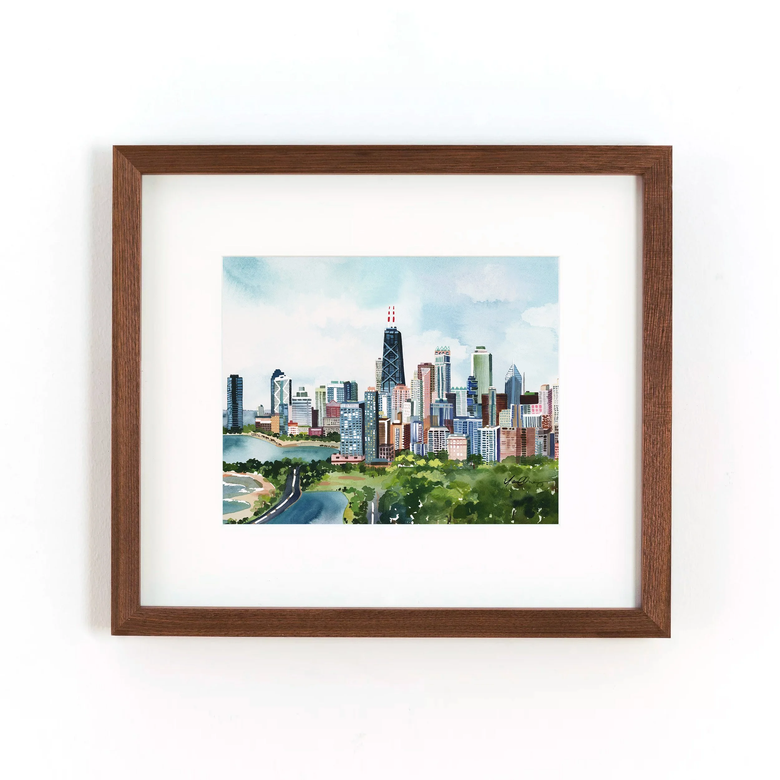yao-cheng-chicago-cityscape-lake-michigan-watercolor-print-dark-wood-framed.jpg