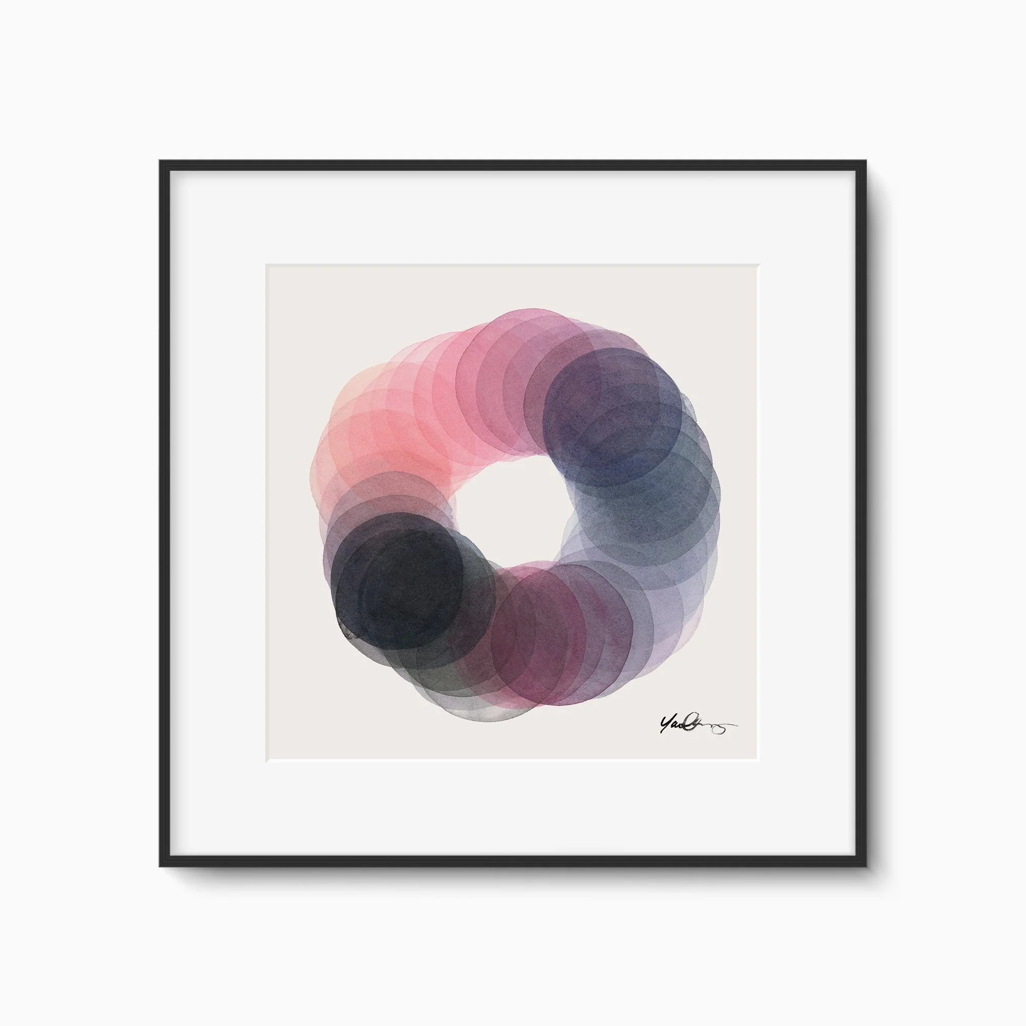 yao-cheng-rotation-in-plum-abstract-circle-watercolor-print-black-framed.jpg