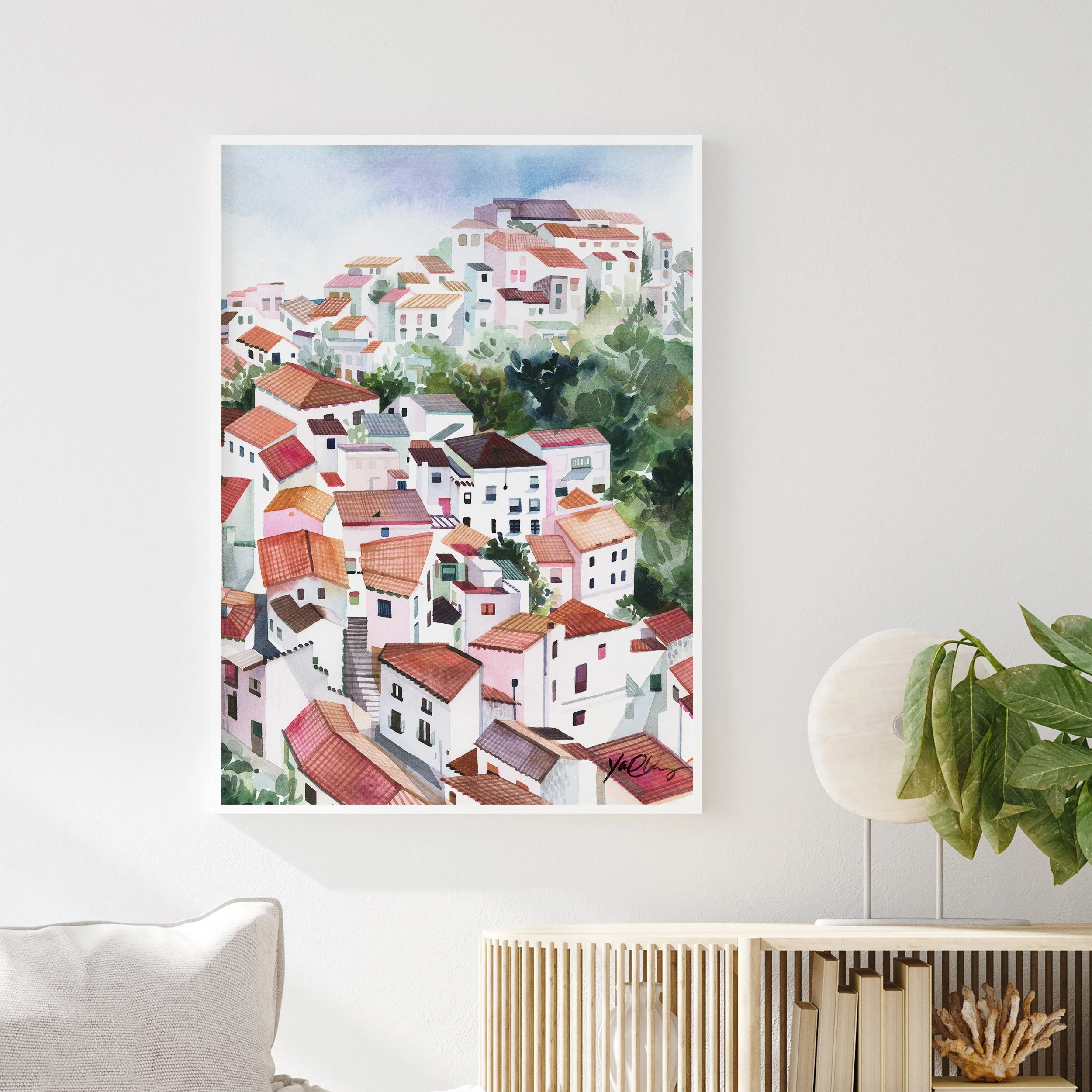 yao-cheng-andalusia-spain-freehand-village-houses-watercolor-print-mediterranean-living-room-lifestyle-frame.jpg