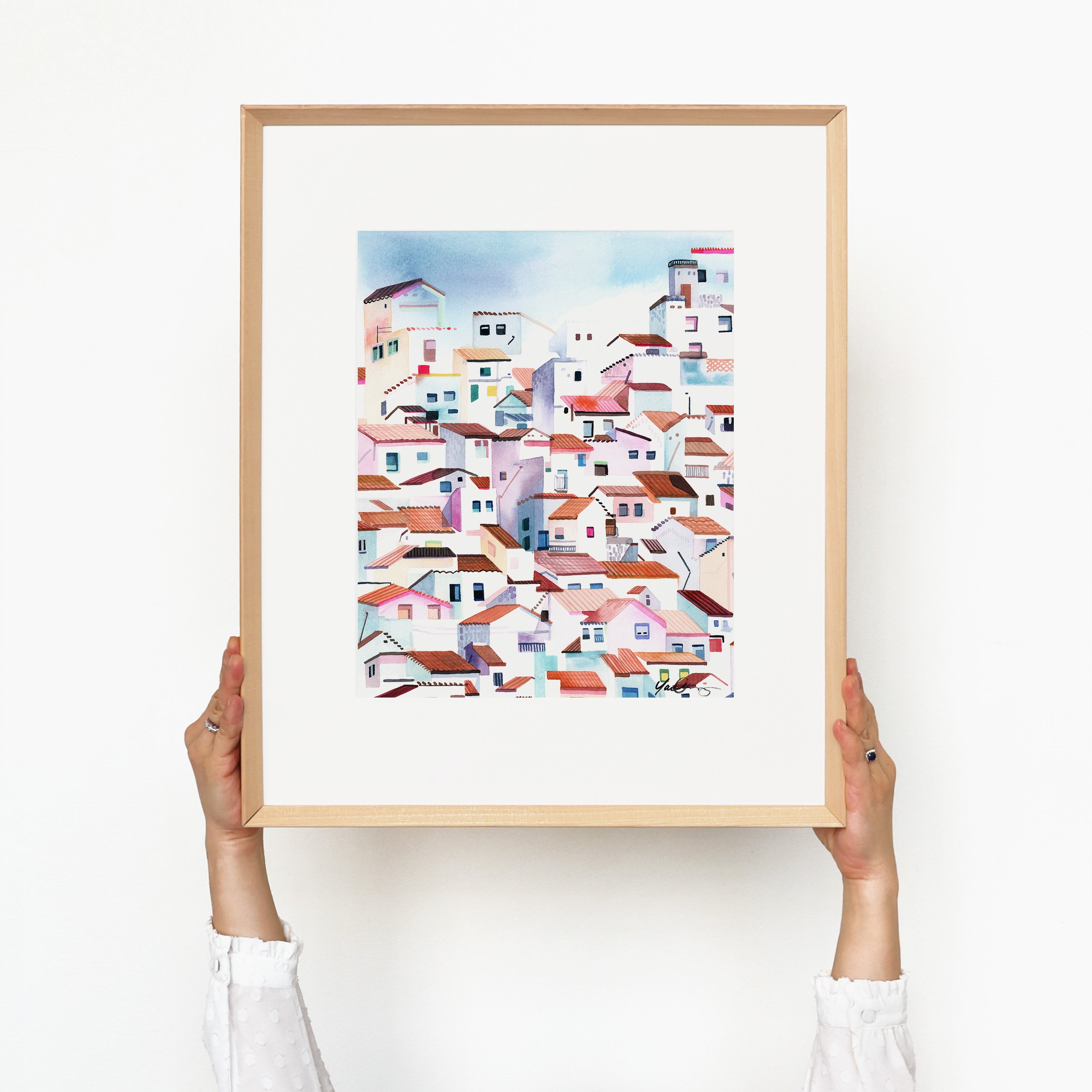 yao-cheng-casares-spain-hillside-houses-europe-watercolor-print-yao-frame.jpg