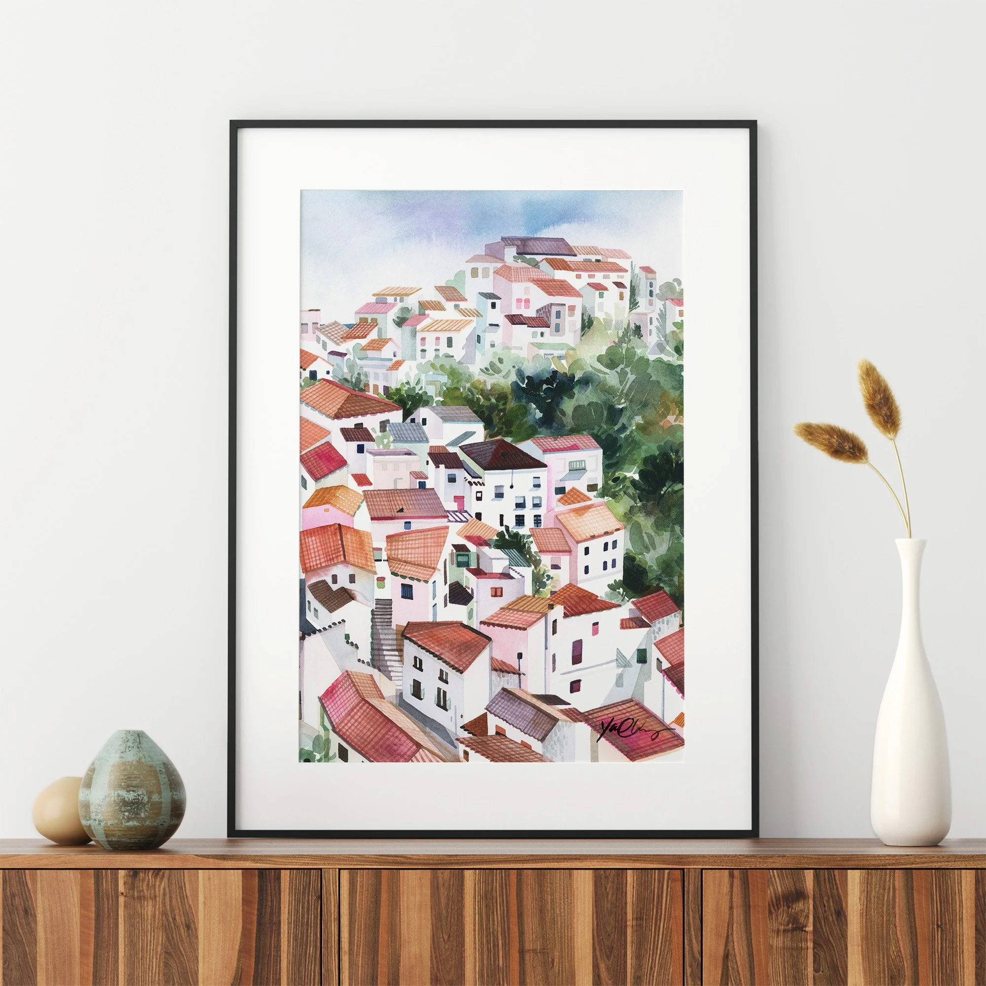 yao-cheng-andalusia-spain-freehand-village-houses-watercolor-print-mediterranean-modern-lifestyle-living-room-frame.jpg