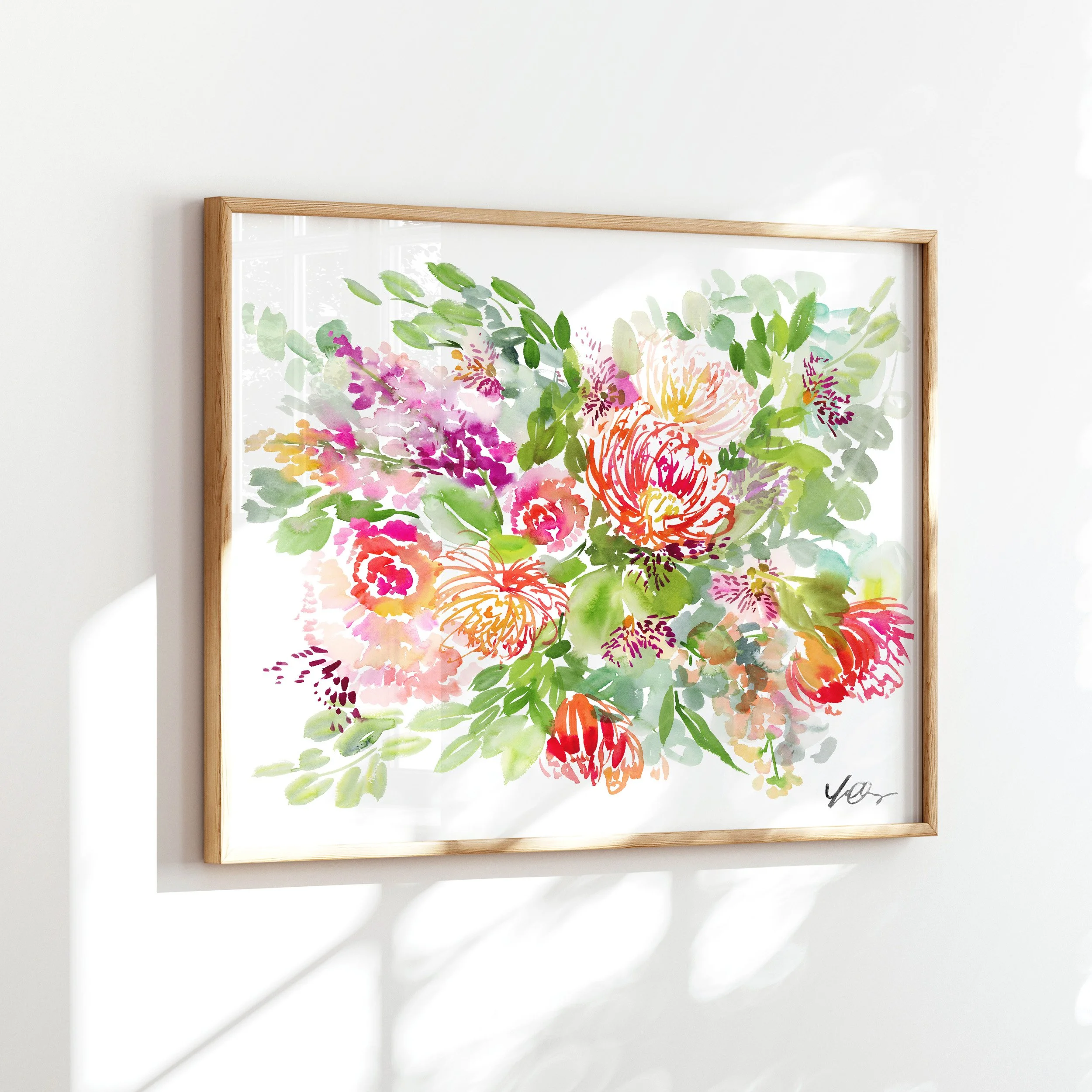 yao-cheng-proteas-dance-mixed-floral-bouquet-watercolor-art-print-large-wall-decor-framed-side.jpg