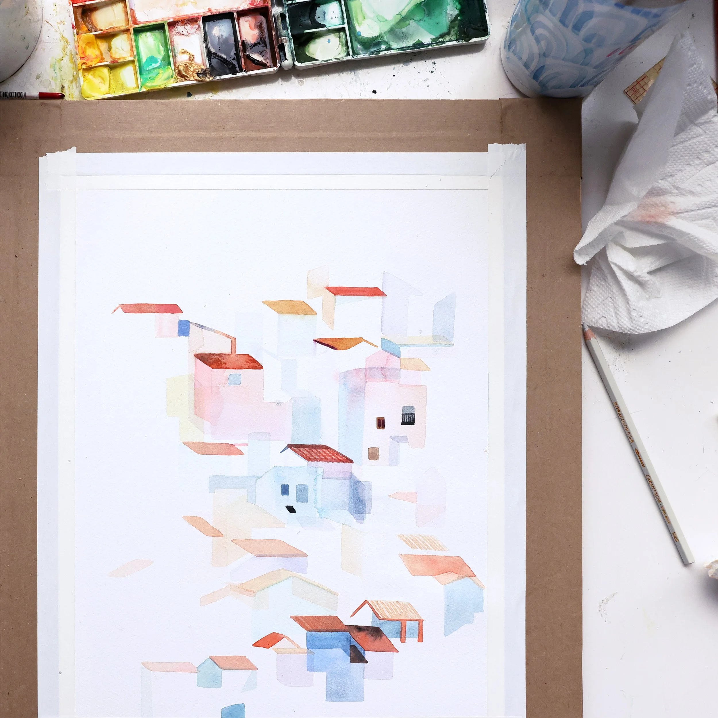 'yao-cheng-casares-spain-no-1-freehand-village-architecture-watercolor-art-print-process-painting-studio.jpg