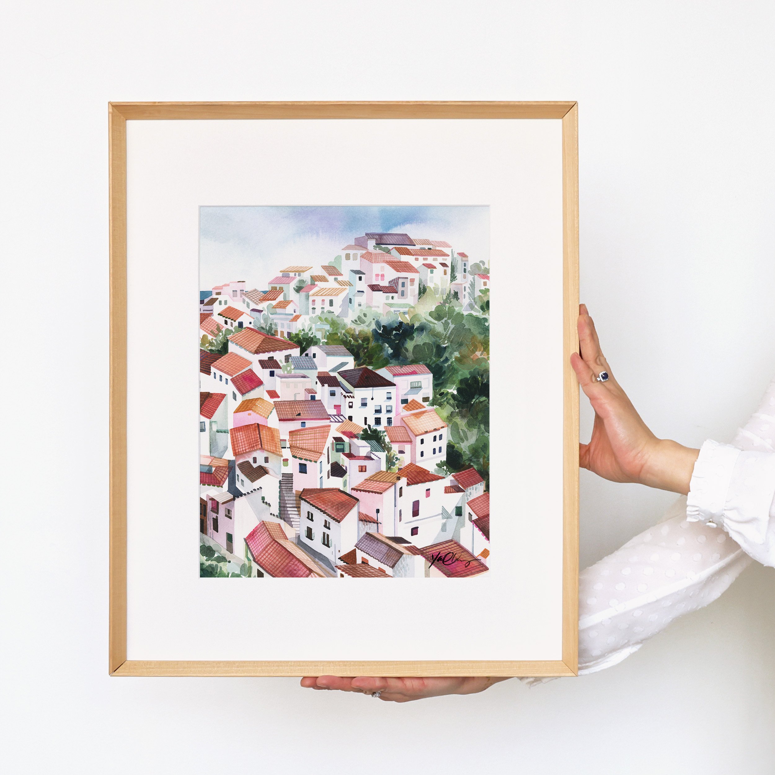 yao-cheng-andalusia-spain-freehand-village-houses-watercolor-print-mediterranean-yao-frame.jpg