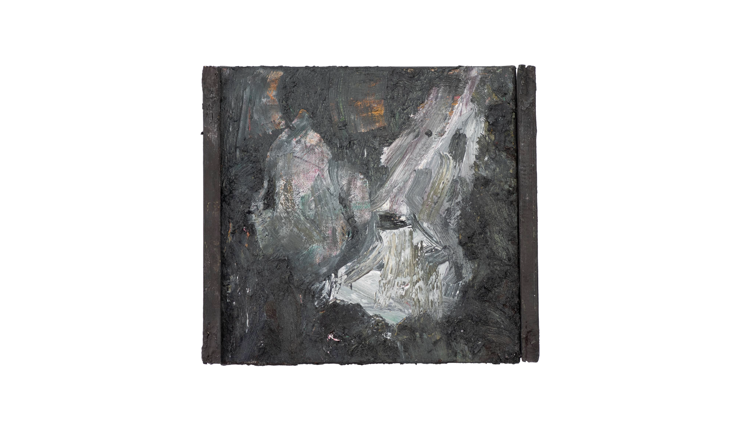 Tablet II; oil, nails, wood, canvas, 31 x 33 cm, 2022