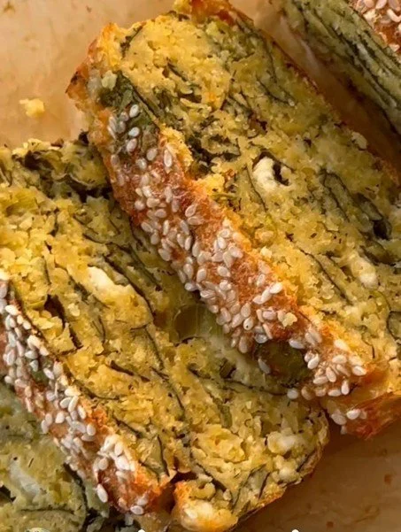 Close up photo of slices of the lentil loaf