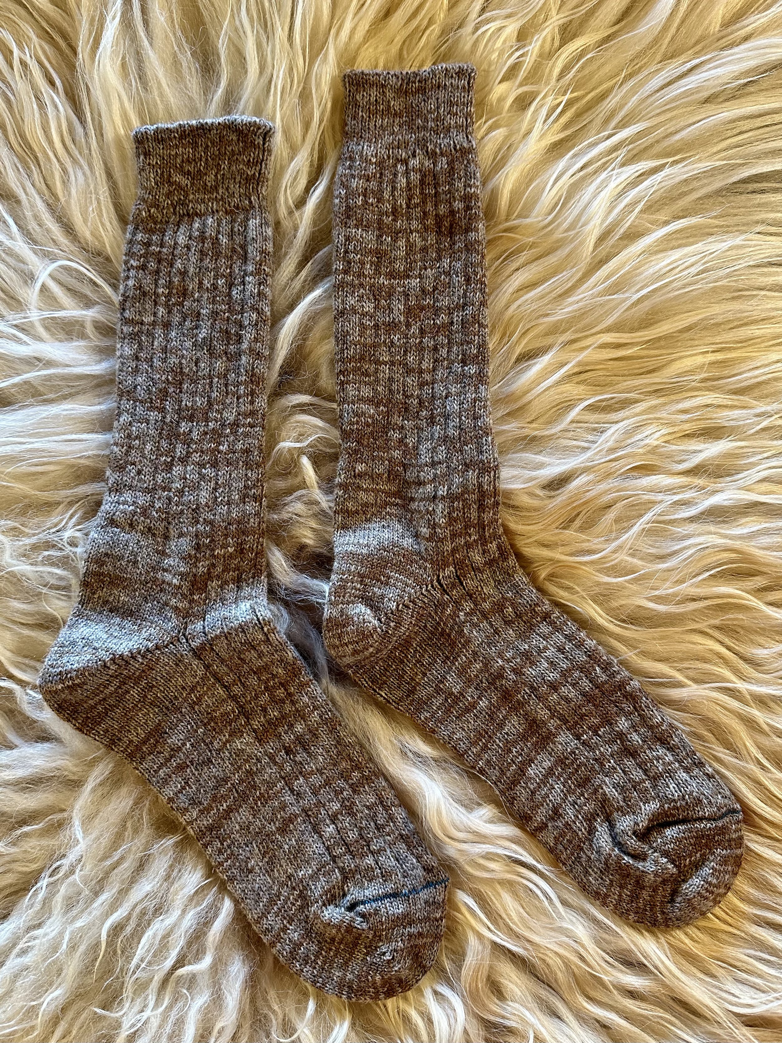 Heathered Brown Alpaca Wrapped Wool Socks