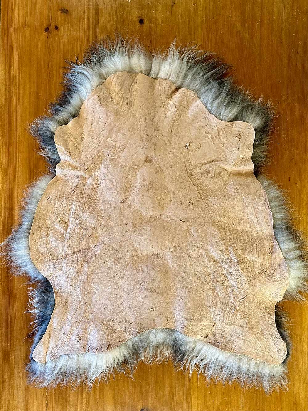 Hide Side of Stormy Vermont Icelandic Sheepskin Pelt
