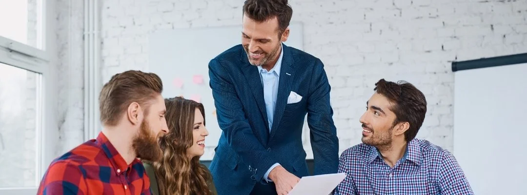 Team members openly sharing ideas during a collaborative business meeting