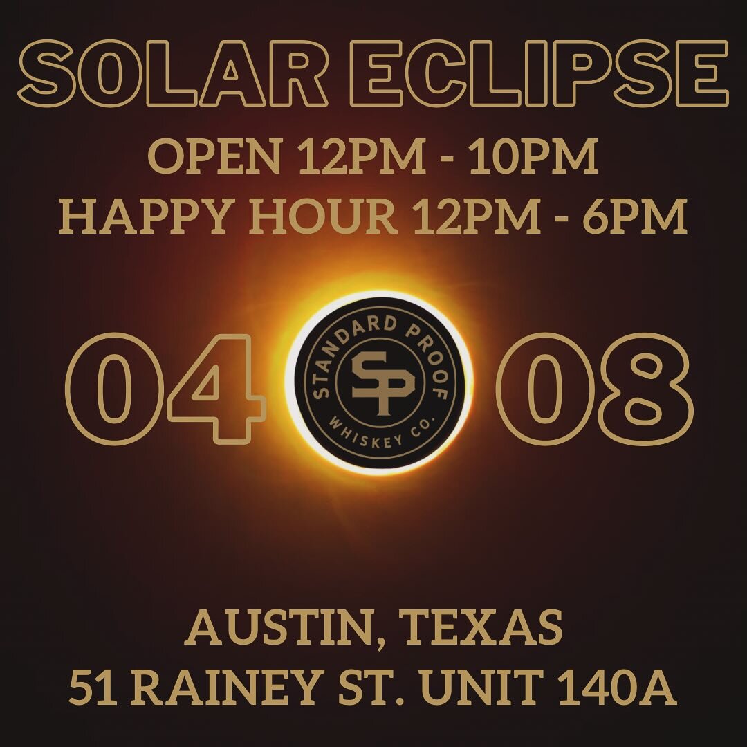 Hey ATX, we&rsquo;ll be open at noon on Monday for the Solar Eclipse! 🌖🌗🌘🌑🌒🌓🌔 Happy Hour from noon to 6pm. Half off the entire menu! 😋🥃🍔 The best #happyhour in town. Come join us. 😎