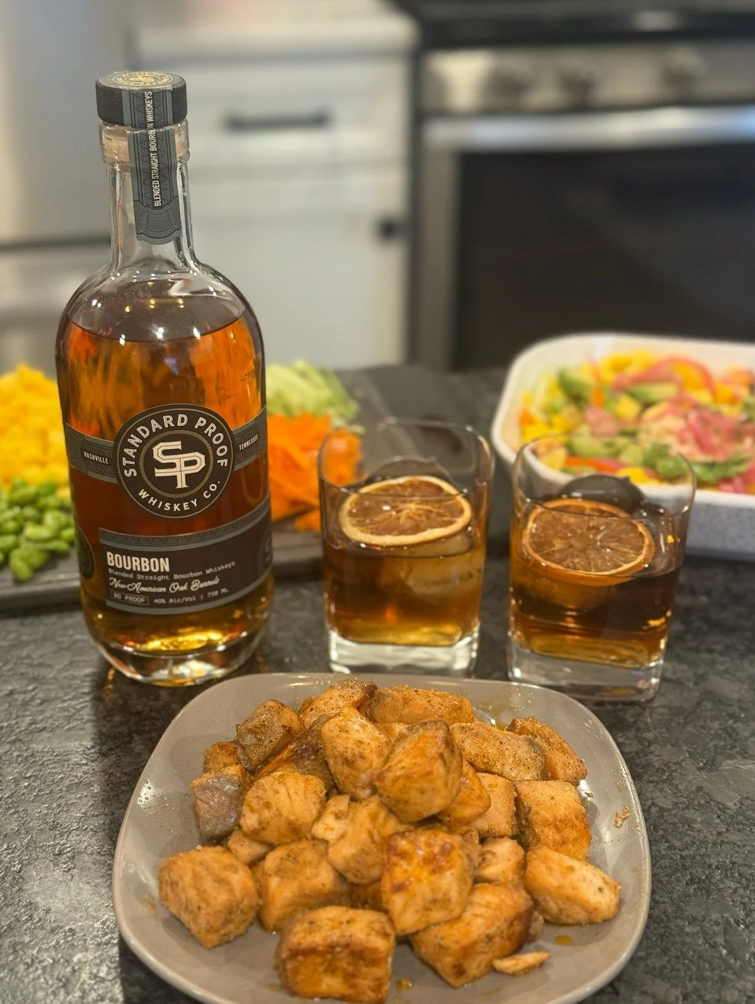 Not all of our fall whiskey pairings are for dessert! #StandardProof Straight Bourbon brings bold depth to savory salmon bites glazed with a touch of bourbon sweetness. 🥃 Perfect for tailgates, gatherings, or a hearty seasonal dinner. Swipe to get t