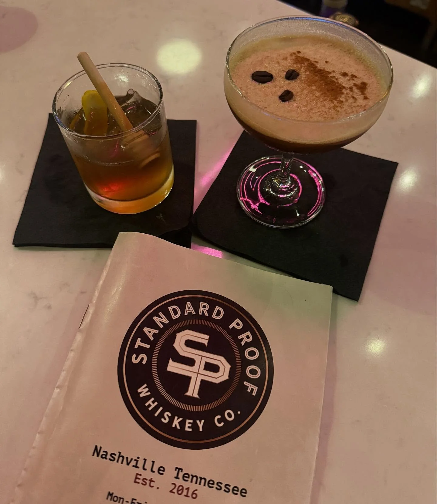 Happy Friday! ✨ Kick your weekend off right with a Honey Bee 🐝🍯 and an Espresso Martini ☕️🍸 #cheers #happyfriday #standardproofwhiskey #downtownnashville