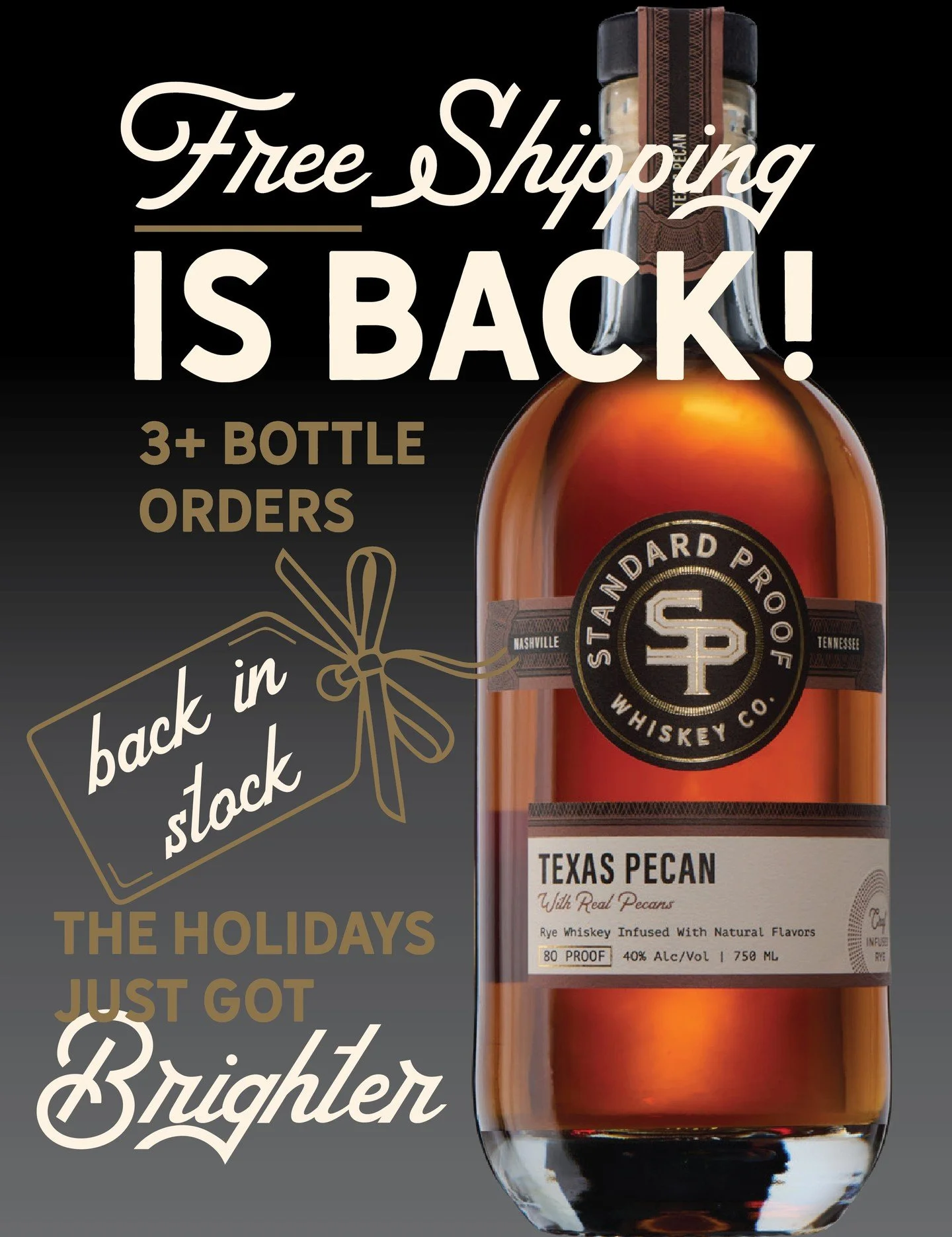 We've got good news to brighten up your Monday! FREE shipping is BACK on our website. 🤩 📦

Texas pecan is back in stock too! Visit our website now to get your orders in for the holiday parties and festivities. 🔥🎅shopstandardproofwhiskey.com #chee