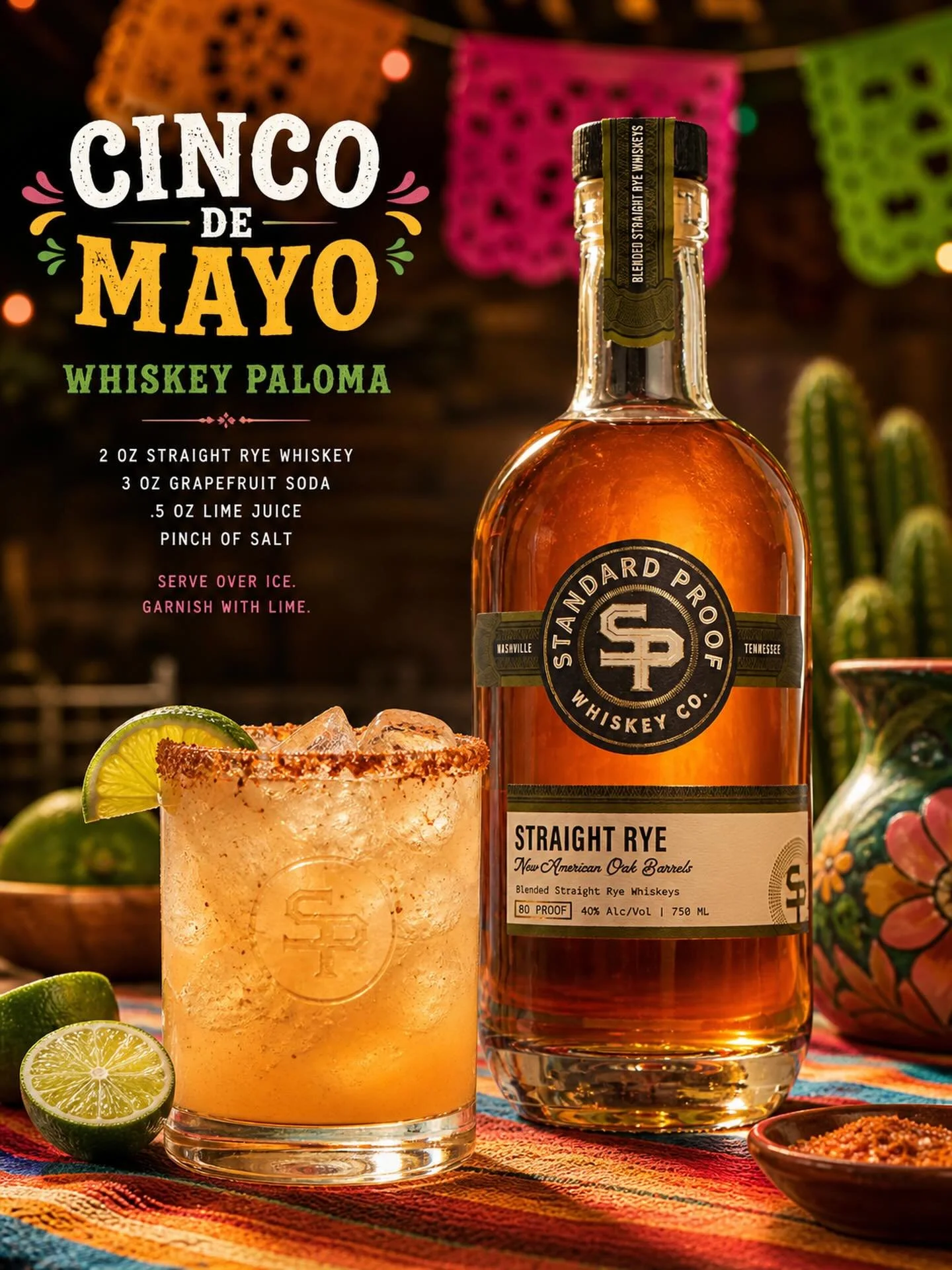 Cinco de Mayo, but make it whiskey. 🔥🇲🇽

This Whiskey Paloma is packed with bright citrus, a little spice, and that smooth rye finish. 😋🙌

🥃 2oz #SPW straight rye
🍊 3oz grapefruit soda 
🍋&zwj;🟩 0.5oz lime juice
🧂 pinch of salt 

Rim glass w