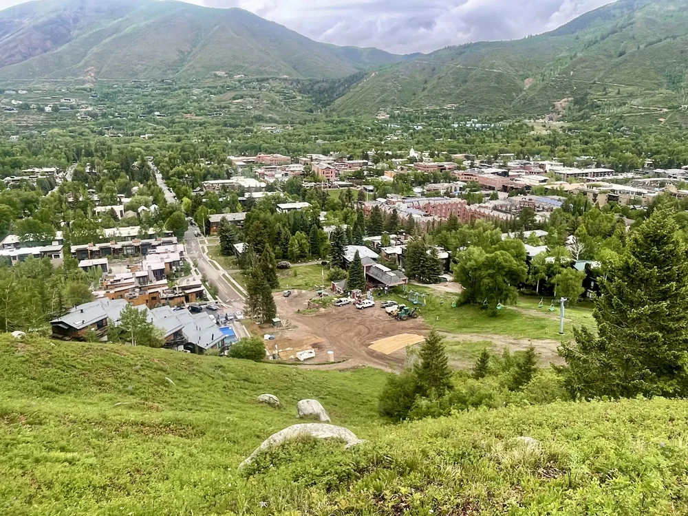 The Lift One neighborhood and downtown Aspen in summer, seen from Aspen Mountain