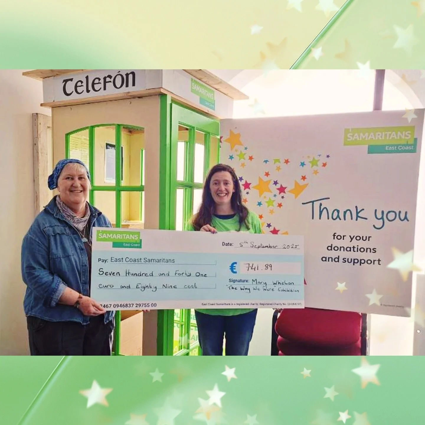 We&rsquo;re so pleased to announce that Mary Whelan &lsquo;s &ldquo;The Way We Were&rdquo; photo exhibition (held here in the centre for heritage week) was a great success which saw Mary raise over &euro;740 in aid of Samaritans East Coast 💚 Thank y