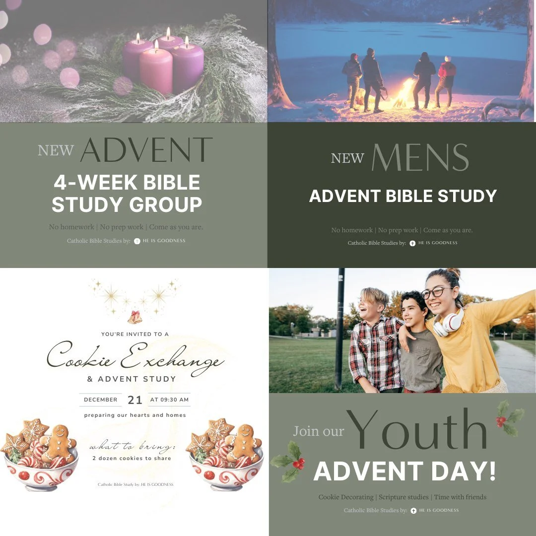 Did you know that we have media kits for parishes and small groups to promote gathering for our studies? 

Check out a few samples from our Advent Media Kit and download templates at: https://heisgoodness.org/adventmediakit

#Advent #ParishSupport #S