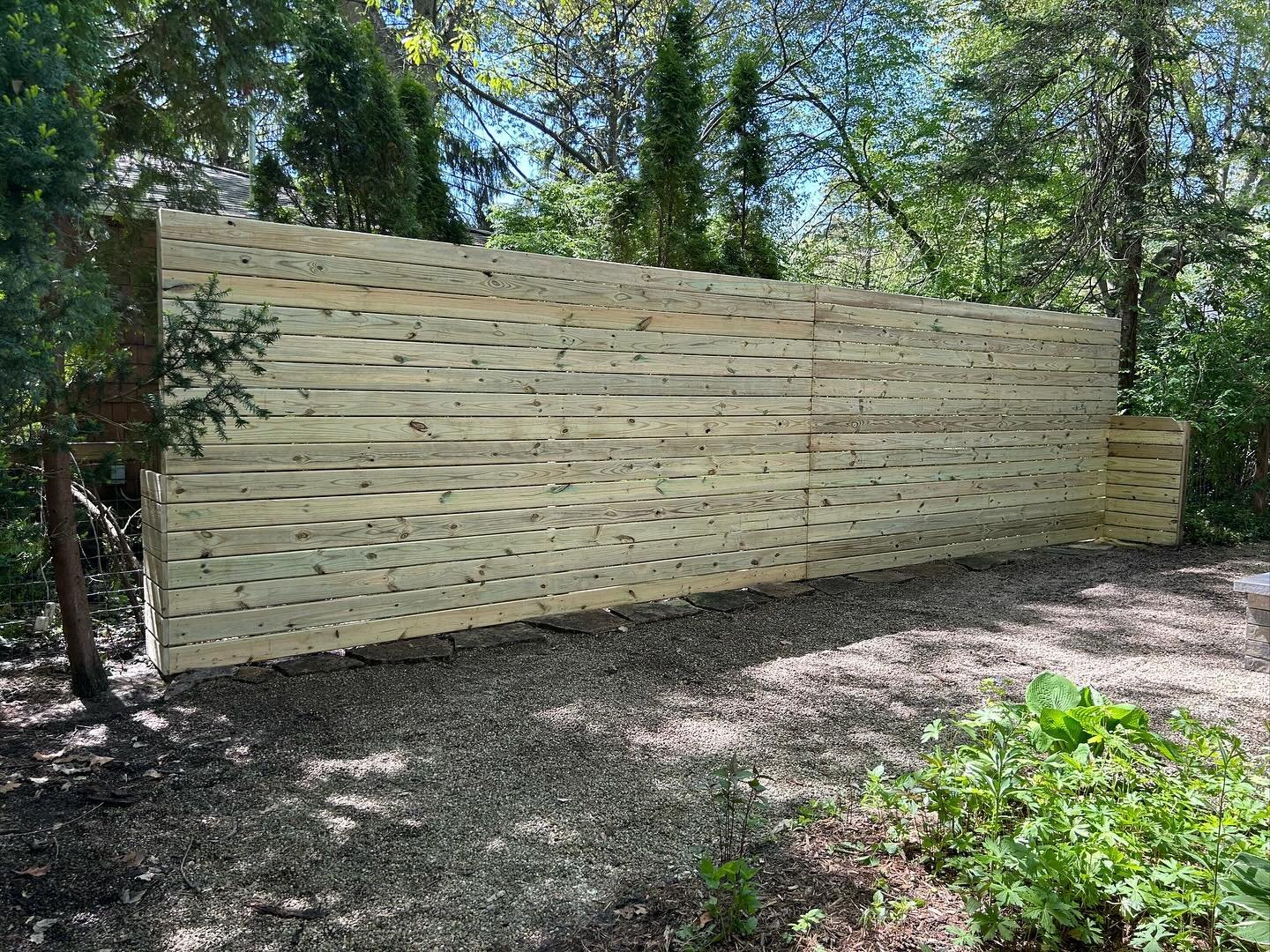 Traveled to Union Pier, MI to help a client out with this modern privacy fence.  There was an older Lattice style structure before (see pic 4 and 5 (taking it down)) and it was overgrown with vines and rotted out in many places.  Thanks to @andrew_ad