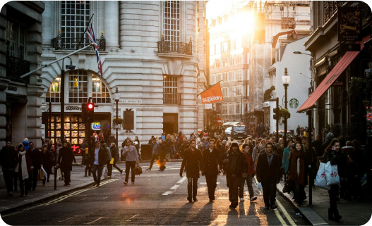 Shoppers on a busy walking street