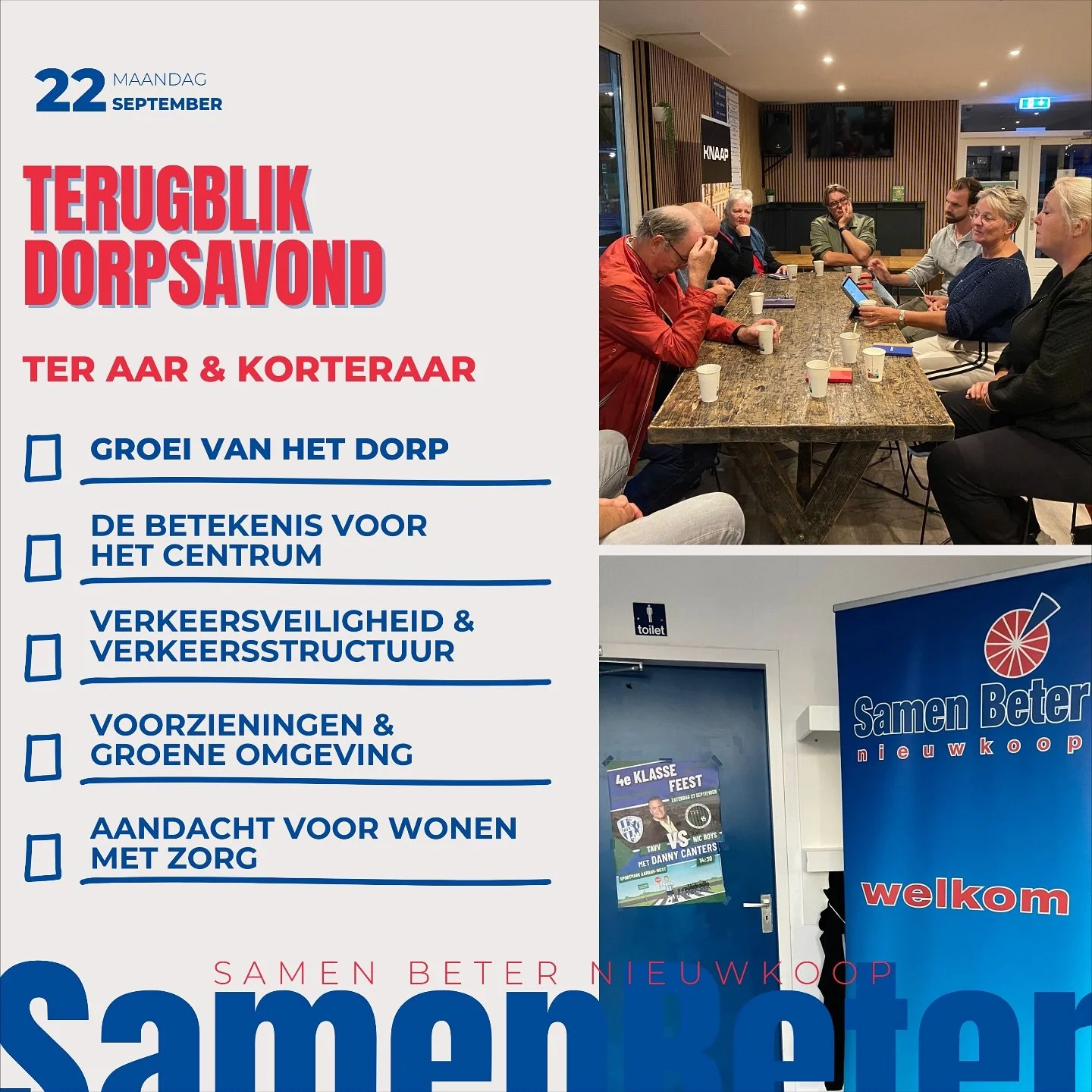 &bull; SBN KOMT BIJ JOU LANGS! &bull;

Na inspirerende avonden in Langeraar, Papenveer, Ter Aar &amp; Korteraar trekt Samen Beter Nieuwkoop verder naar Noorden, Noordense Dorp, Woerdense Verlaat &amp; De Meije.

🕙 Dinsdag 30 september 20.00 uur (inl