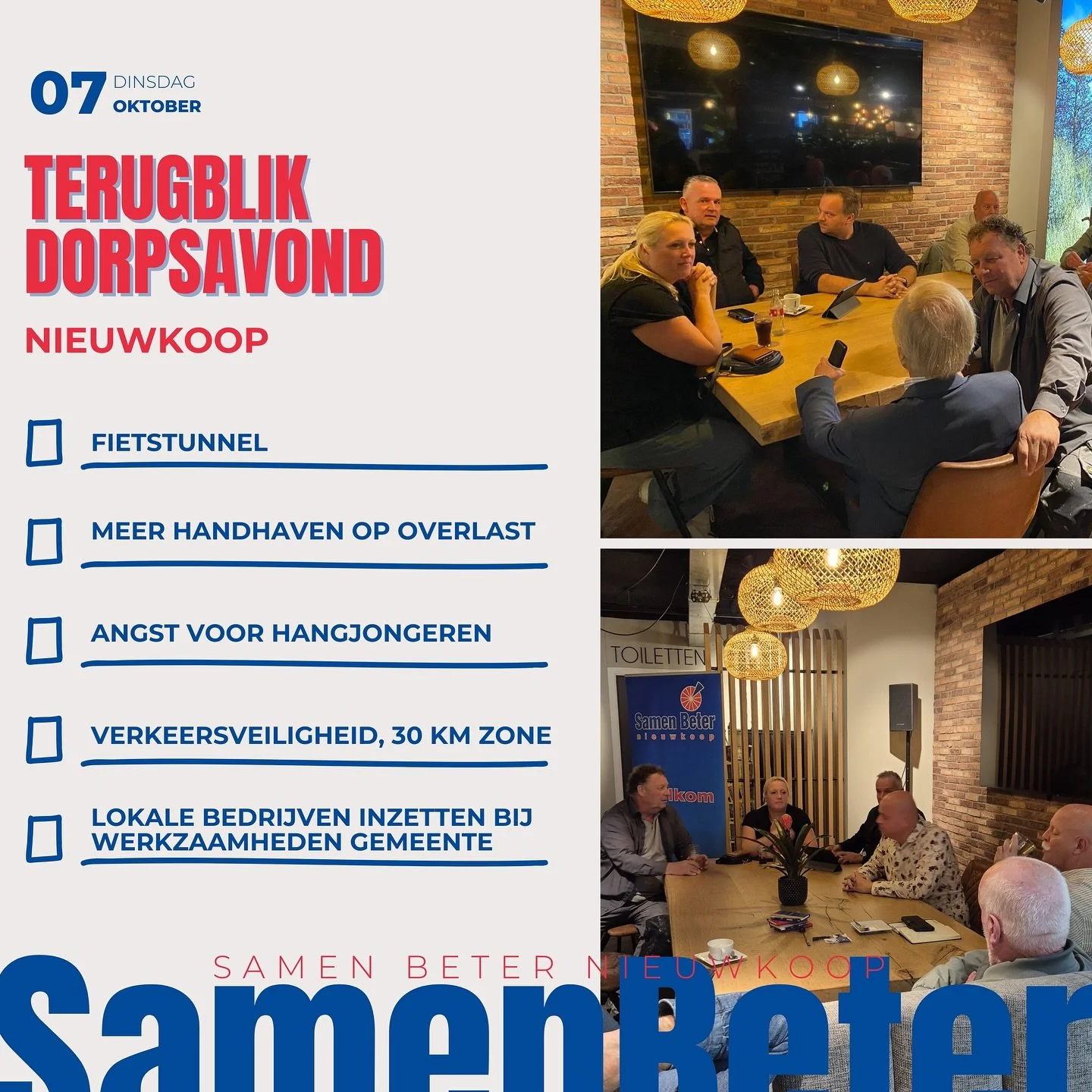 &bull; SBN KOMT BIJ JOU LANGS! &bull;

Na waardevolle gesprekken in Nieuwkoop over verkeersveiligheid, overlast en het betrekken van lokale bedrijven, komt Samen Beter Nieuwkoop nu naar Zevenhoven &amp; Noordeinde.

📍 Dinsdag 14 oktober
🕰️ Inloop 1