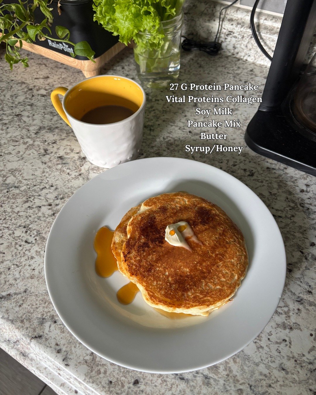 Keeping it simple&mdash;and strong 💪

Two pancakes, 27g of protein, and a cup of coffee to start the day right. Made with @vitalproteins collagen, soy milk, and 💜
Fuel doesn&rsquo;t have to be fancy. It just has to work.

#TotalCoachingAndTraining 