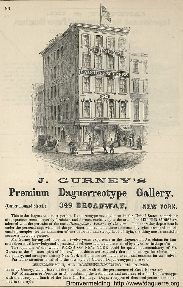 J Gurney's Premium Daguerreotype Gallery, 349 Broadway, New York