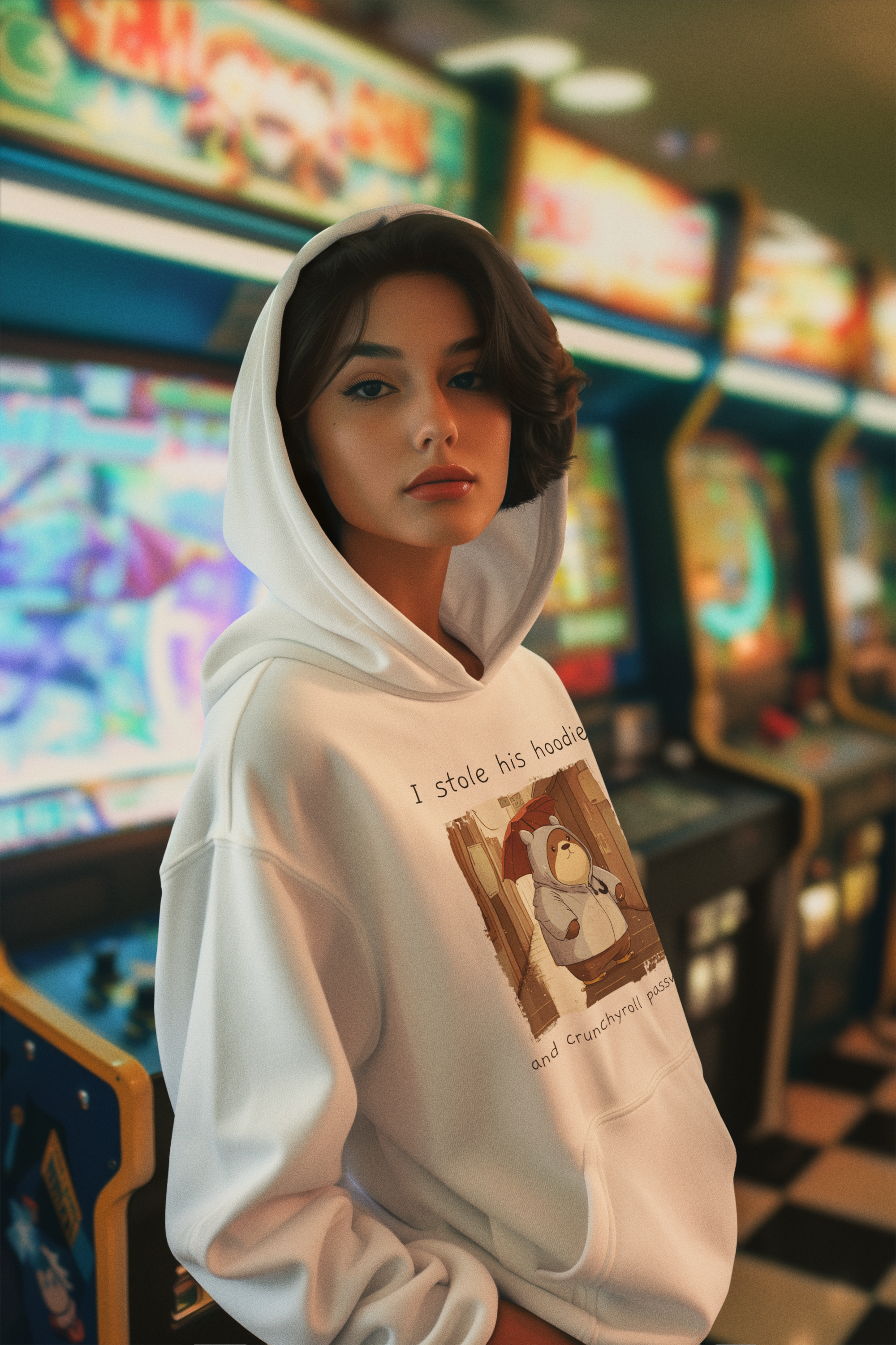 pullover-hoodie-mockup-featuring-an-ai-created-woman-posing-in-an-arcade-with-a-serious-look-m40511.png