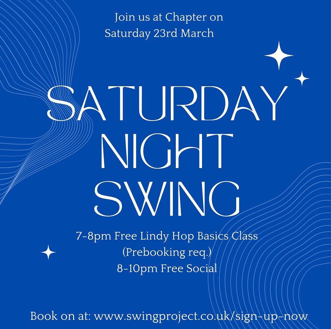 Grab your dancing shoes - we&rsquo;re back at Chapter this weekend for one of our free community socials and taster classes! 🙌 
⁣
🎶 Saturday Night Swing @ Chapter - 23 March 2024 ⁣
⁣
✅ 7-8pm : Free Lindy Hop Taster Class⁣ (prebooking advised)
✅ 8-1