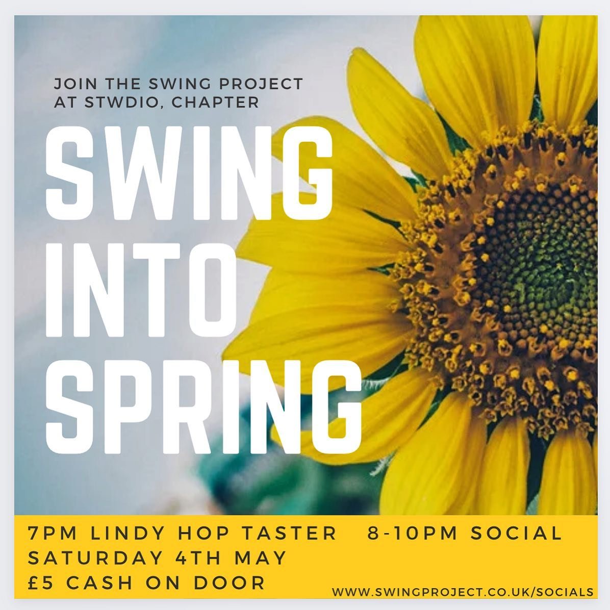 Fancy a treat this May Bank Holiday 🙌 
⁣
Join us on Saturday 4th May for&hellip;
⁣
🍃 🎶 💐 Swing into Spring 💐 🎶 🍃 

We&rsquo;re taking over the enormous Stwdio at Chapter for a night of swingin&rsquo; tunes and great dancing and we want you to 
