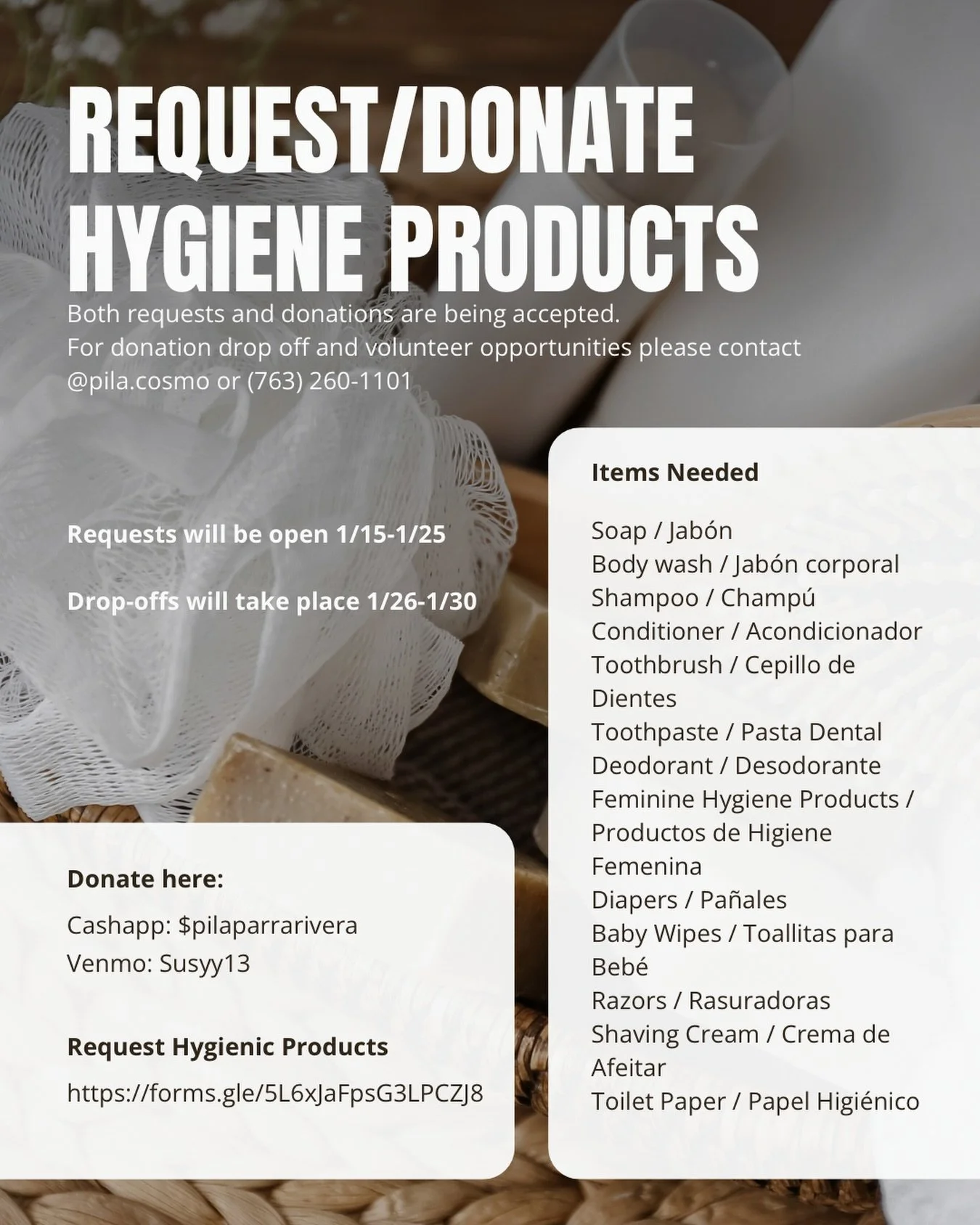 Working together with @pearlywhitesmn @pila.cosmo @lylaslittletreats to help families affected by ICE. 

We&rsquo;re requesting hygiene product donations for people affected by recent federal enforcement and shootings in our city. Every bar of soap, 