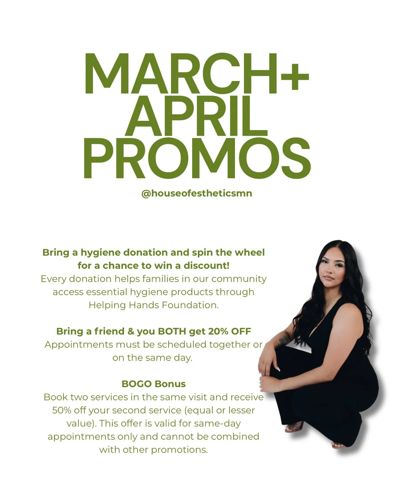 Bestie dates, self care deals, + giving back? You&rsquo;re at the right place.

PROMOS applied to all March + April appointments.