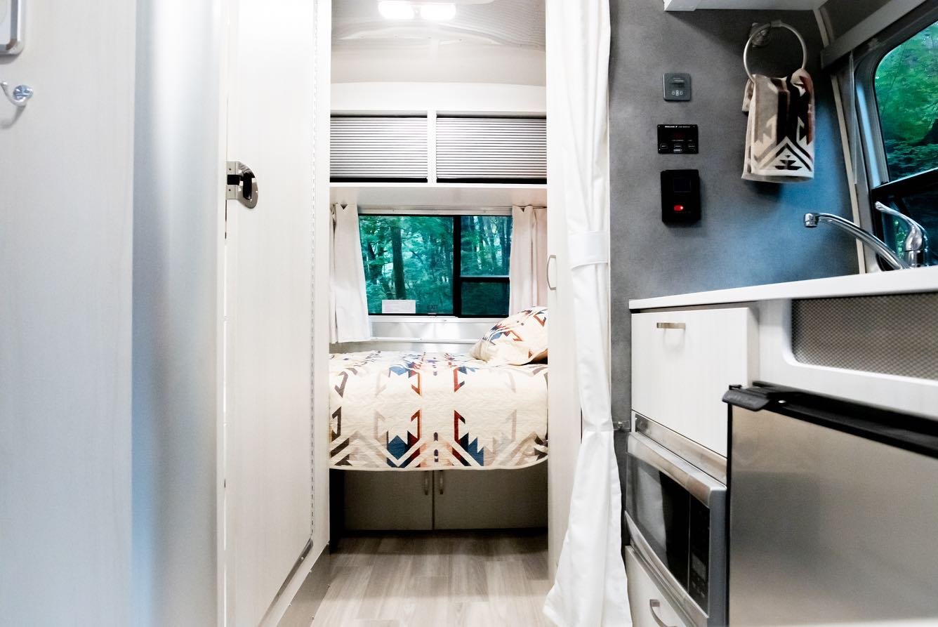The hall to the bed in our Bambi Airstream